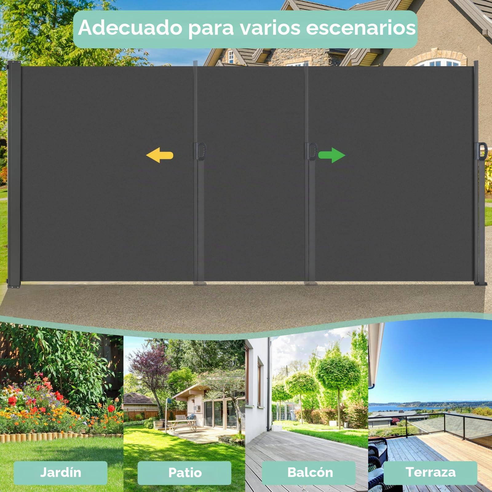Toldo Lateral Extensible 180 x 400 cm (HxL) - Retractil Exterior con Pantalla Enrollable, Protección Solar, Impermeable, Revestimien PU para Terraza, Gris