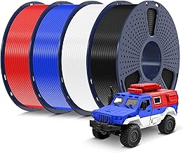 SUNLU 4kg PLA 3D Printer Filament Bundle Multicolor, Neatly Wound PLA Filament 1.75mm 0.02mm, Individually Vacuum Packed, 1kg per Spool, 4 Pack, Black+White+Blue+Red