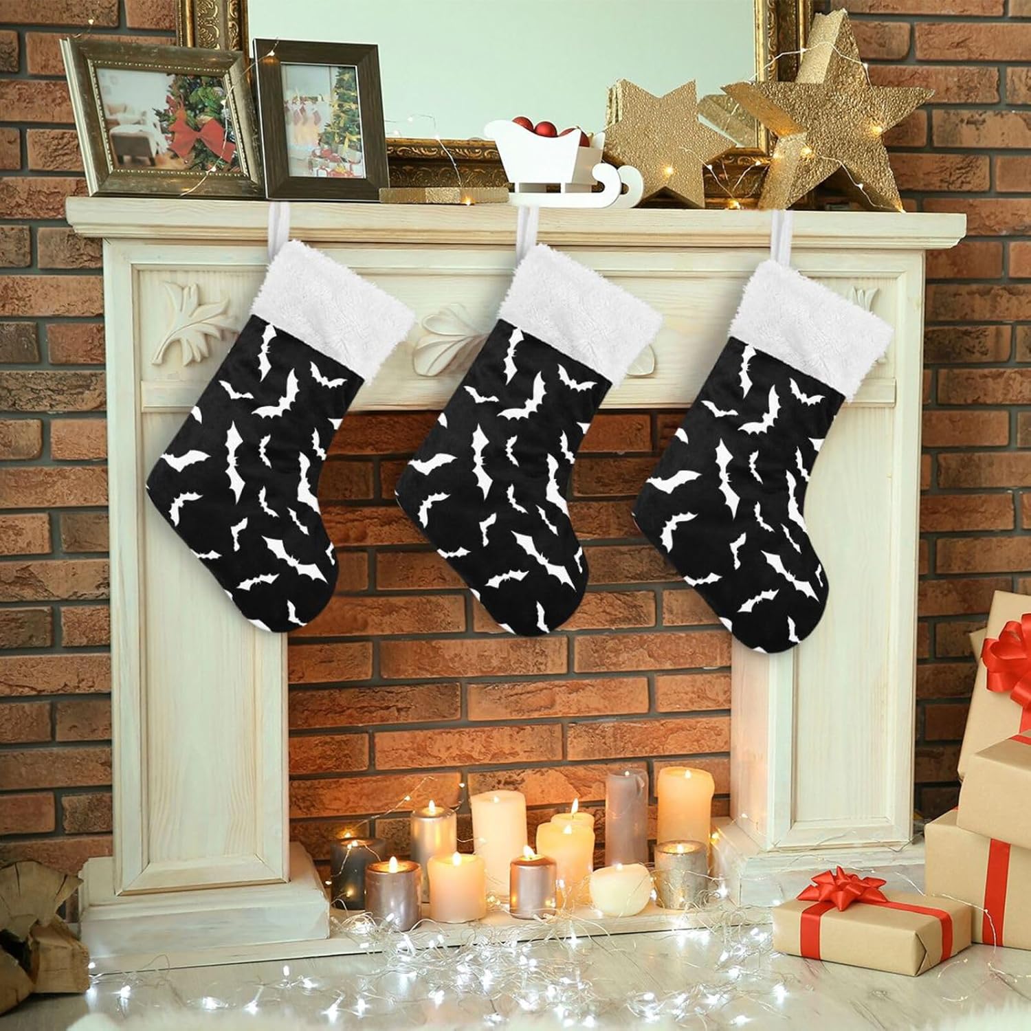 Mint Green Bat Silhouette Christmas Stocking with Plush Cuff