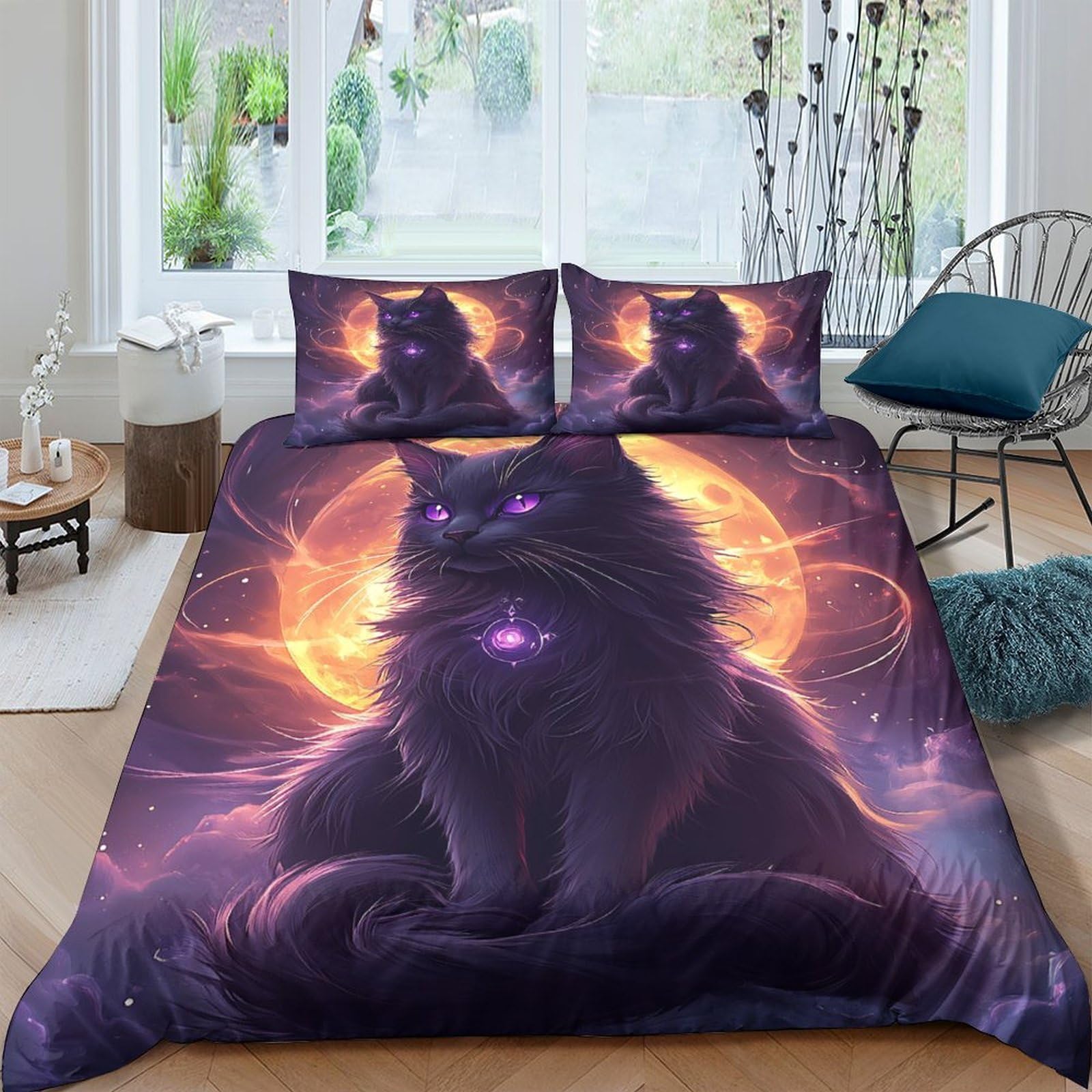 Ctjqhvkz Style-5 3D Printed Mystic Cat Fitted Sheet Microfiber Soft Breathable Sunset Aura Bed Cover For Bedroom Dorm Mattress Decor Single（135X200cm）