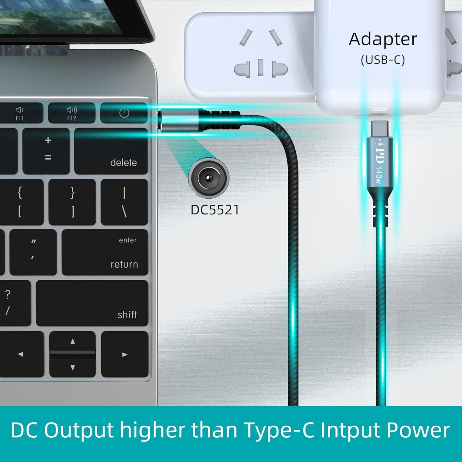 140W PD USB C to DC 5.5mm x 2.1mm Power Charging Cord for Laptop (5521), USB-C Type C Input to DC 20V 5.5 * 2.1mm Output Power 100W 135W 140W 65W PD Charge Cable for Laptop/Notebook (9.9FT) image 3 of 6 B0DG51SN4P