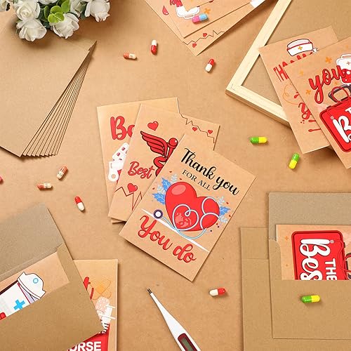 Miniatura 7 de Outus Paquete de 24 tarjetas de enfermera, tarjetas de agradecimiento para enfermeras de graduación con sobres, juego de tarjetas de agradecimiento