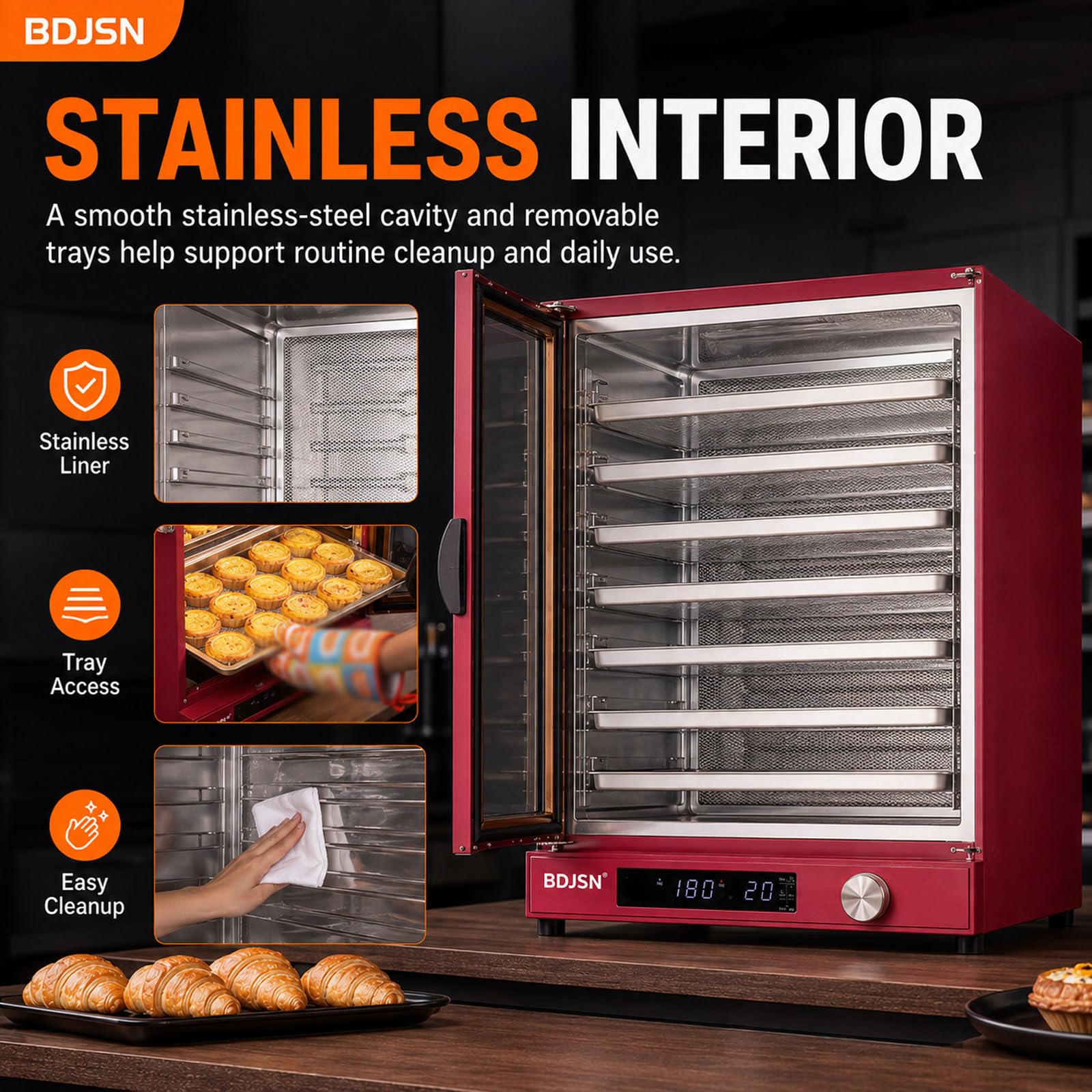 Four À Convection Professionnel 120 L, 15 Niveaux Pour Cuisson, Fermentation Et Séchage, Circulation D’air Chaud À Double Ventilateur, 25–260 °c, Minuterie 999 Min, 3200 W, Pour Pain, Gâteaux