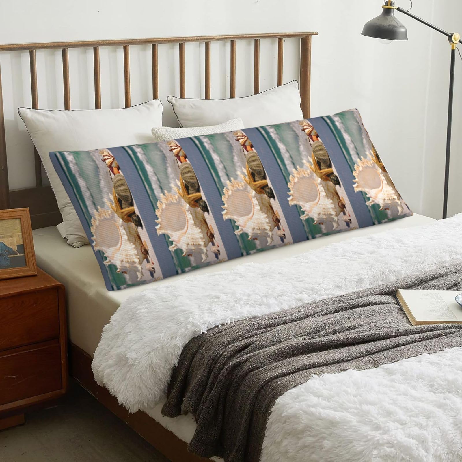 Beach Starfish Seashells Print, Body Pillow Cover with Zipper,Long Body Pillowcase 20 x 60 in