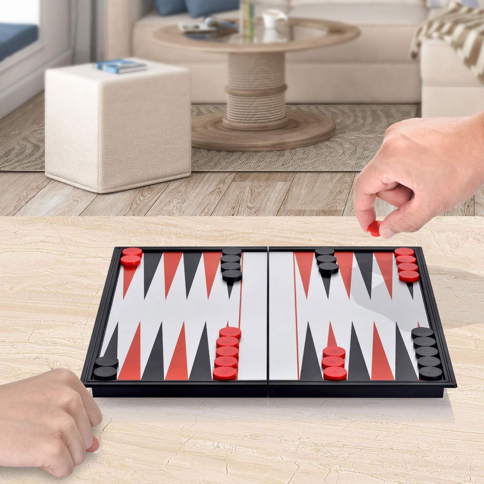 schachspiel Magnetisches Backgammon-Set, faltbares Reisebrettspiel for Erwachsene und Kinder, tragbar for Picknicks im Auto, zu Hause und im Freien(25 * 25 * 2cm)