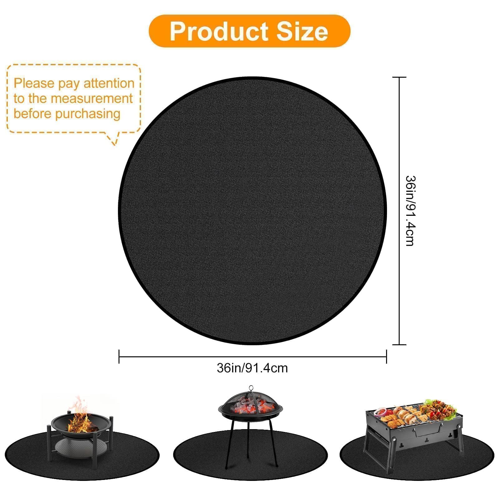 EEEKit Okrągła Mata Ognioodporna, 91,4×91,4 CM Mata Kominkowa, Mata pod Grill do BBQ, Ogrodu, Biwaku, Tarasu, Pokładu
