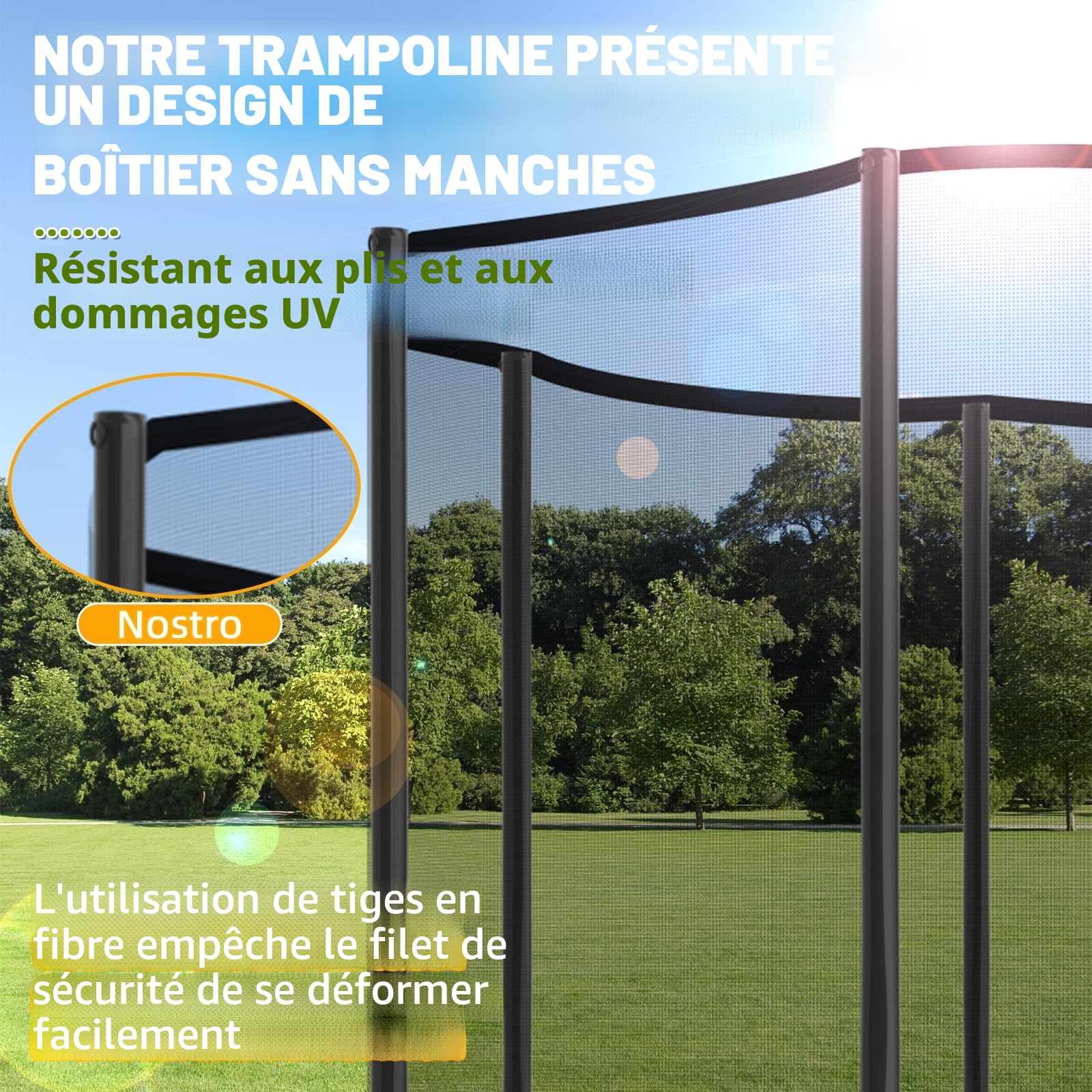 Trampoline d'extérieur 305/366 cm avec panier de basket-ball, échelle et revêtement antirouille - Charge maximale 200/272 kg