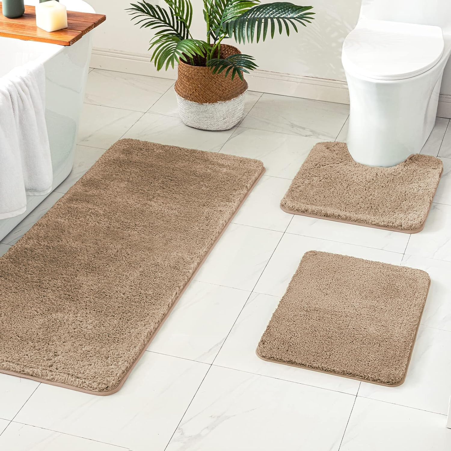 MIULEE Bathroom Rugs Sets 3 Piece with Toilet Mat and Runner Rugs, Non Slip Absorbent Microfiber Bath Mats Sets for Restroom, Machine Washable, 16''