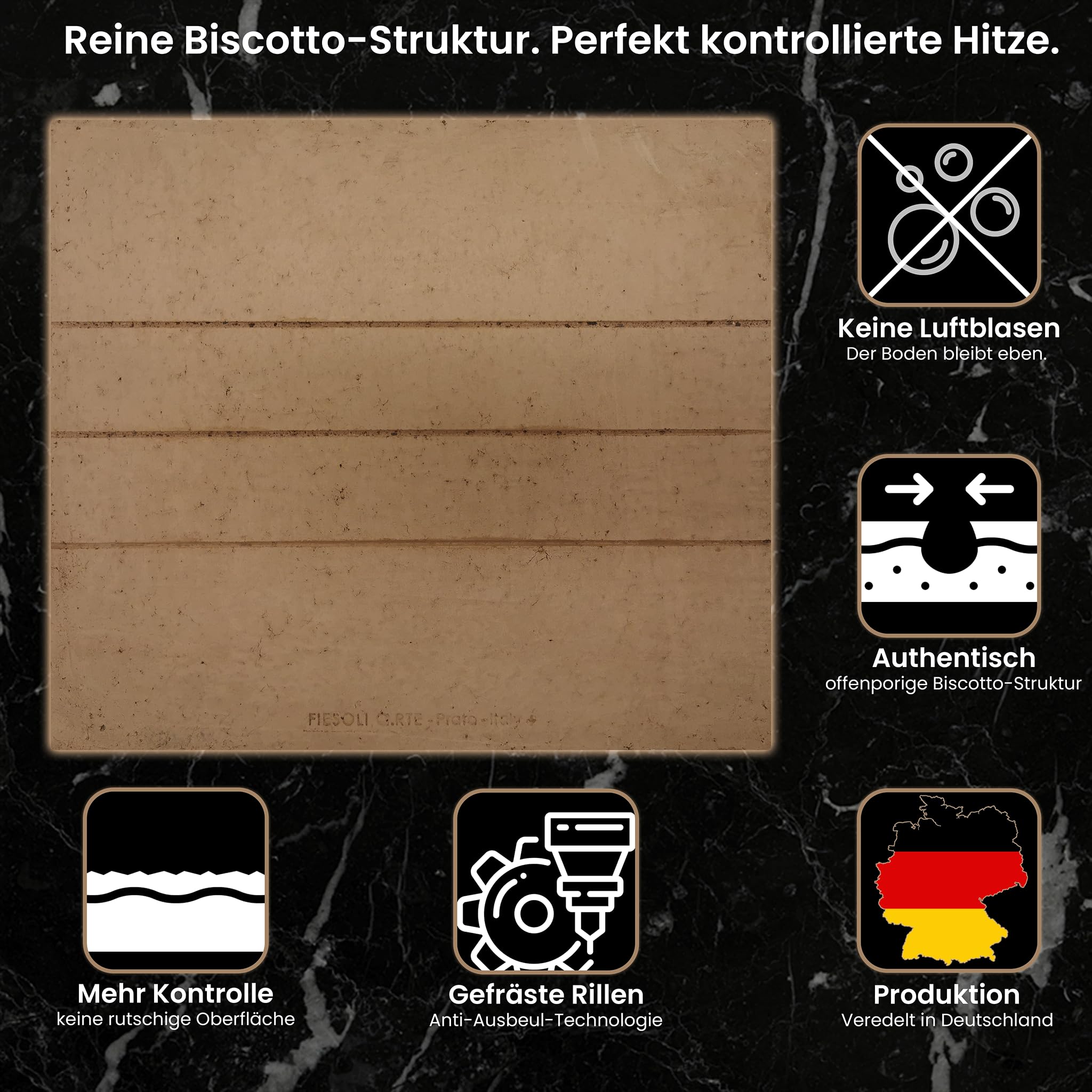 Biscotto Pizzastein 39.5×34.5×3 cm – Handgefertigter Terrakotta-stein mit Anti-Wölbung-Rillen – Passend für EffeUno P234H, P134H, P134HA & Meoven – Hohe Hitze bis 500 °C für Pizza, Brot von tomishop.