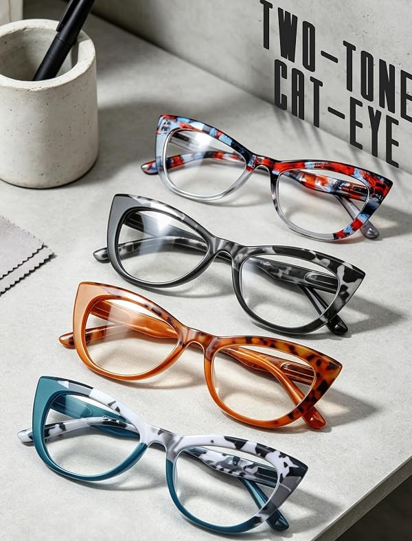 HEEYYOK 2.00 Reading Glasses for Women Cat Eye Blue Light Blocking Colorful Readers for Womens Oversized Cheaters Reading Ladies Large Frame Spring Hinge by HEEYYOK - Image 2