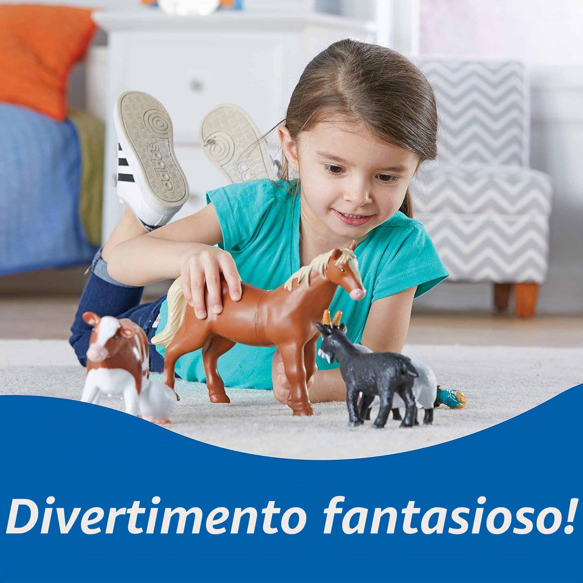 Learning Resources Animali della Fattoria Jumbo, Dai 18 Mesi, Set da 7 Animali in Plastica Resistente, Ideali per Giochi Immaginativi e Attività Montessori