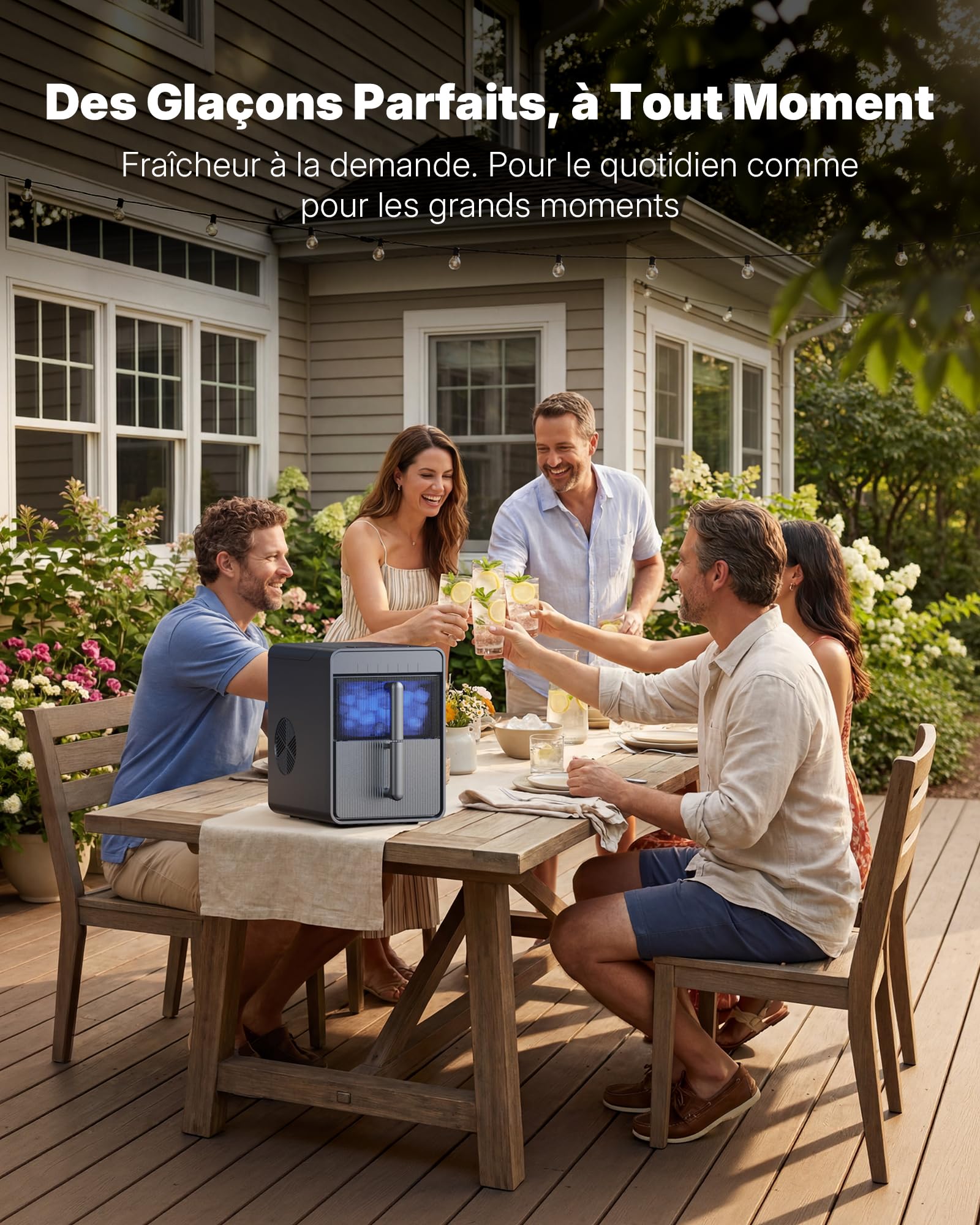 Upstreman Machine à Glaçons avec LED,Écran Tactile Numérique, Réservoir et Panier Amovible,9 Glacons en 6-8 Min,2 Tailles de Glaçons, Autonettoyante,Machine a Glacons Portable,Gris,BI10