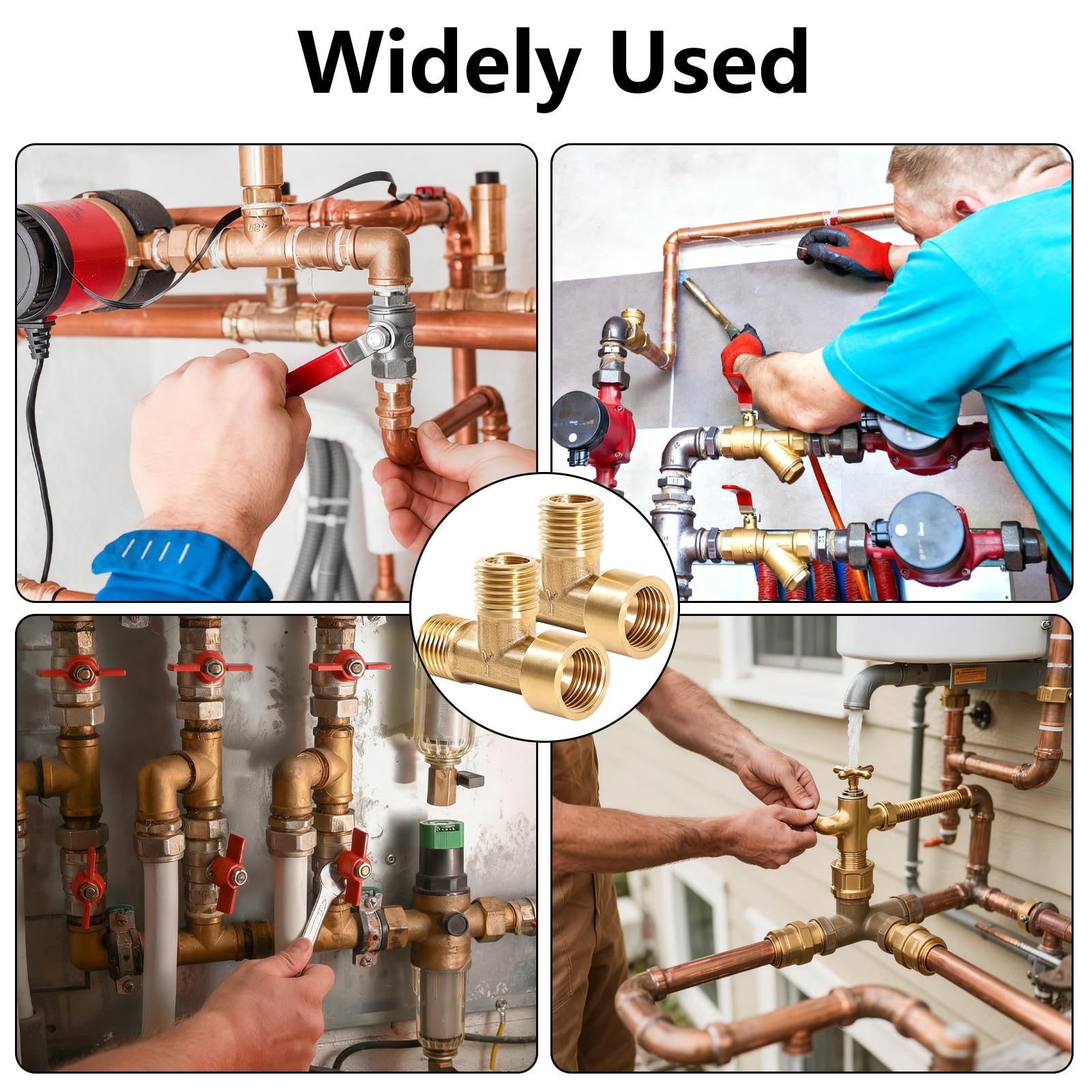 2 sztuki mosiężny trójnik, złączka rurowa, 1/4" x 1/4" x 1/4" NPT 3-drożny łącznik T z wewnętrznym x zewnętrznym gwintem do transportu przewodów gazowych, sprężonego powietrza, wody, złączek