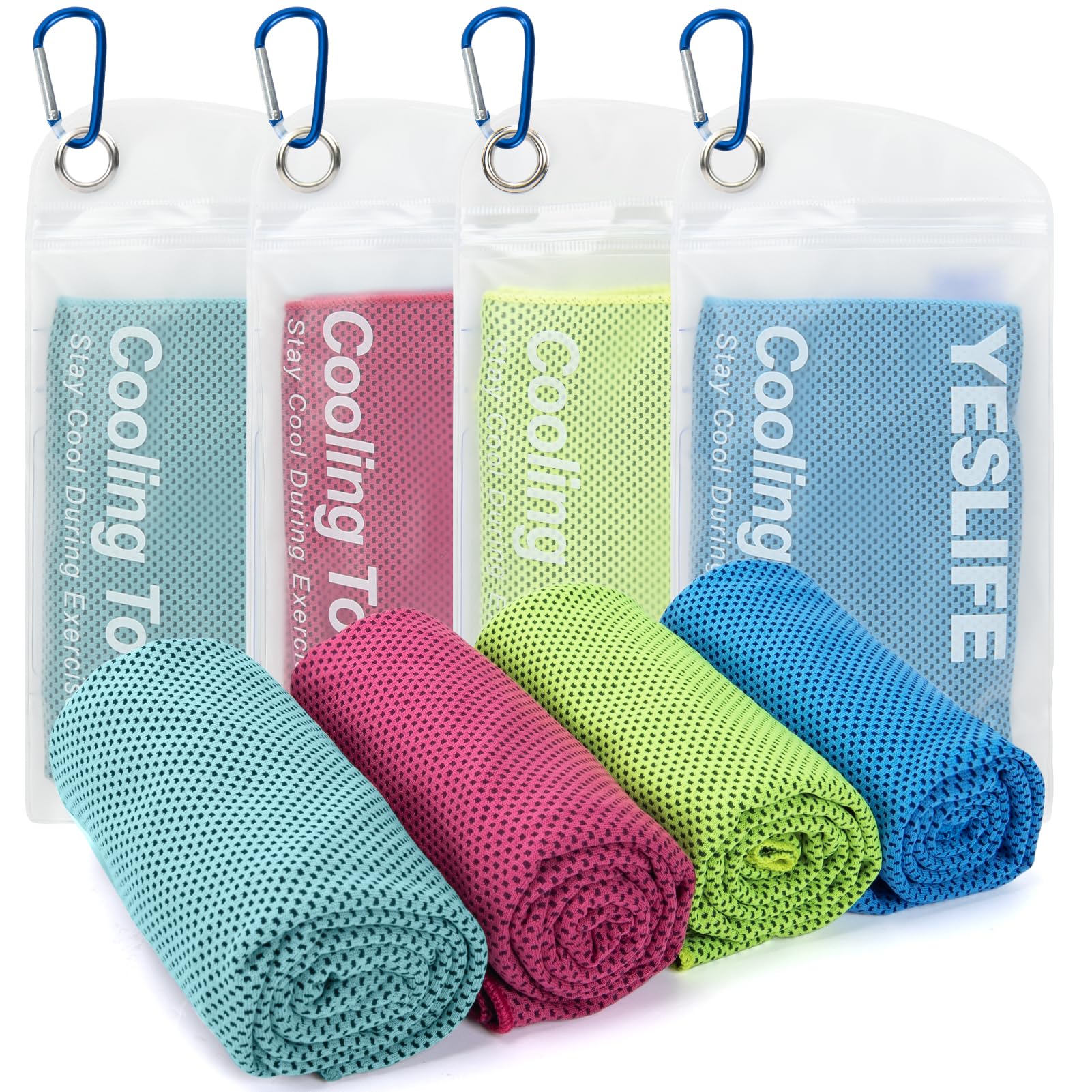 YESLIFE 4-Pack Cooling Towels (40"x 12"), Cooling Neck Wraps, Ice Towel