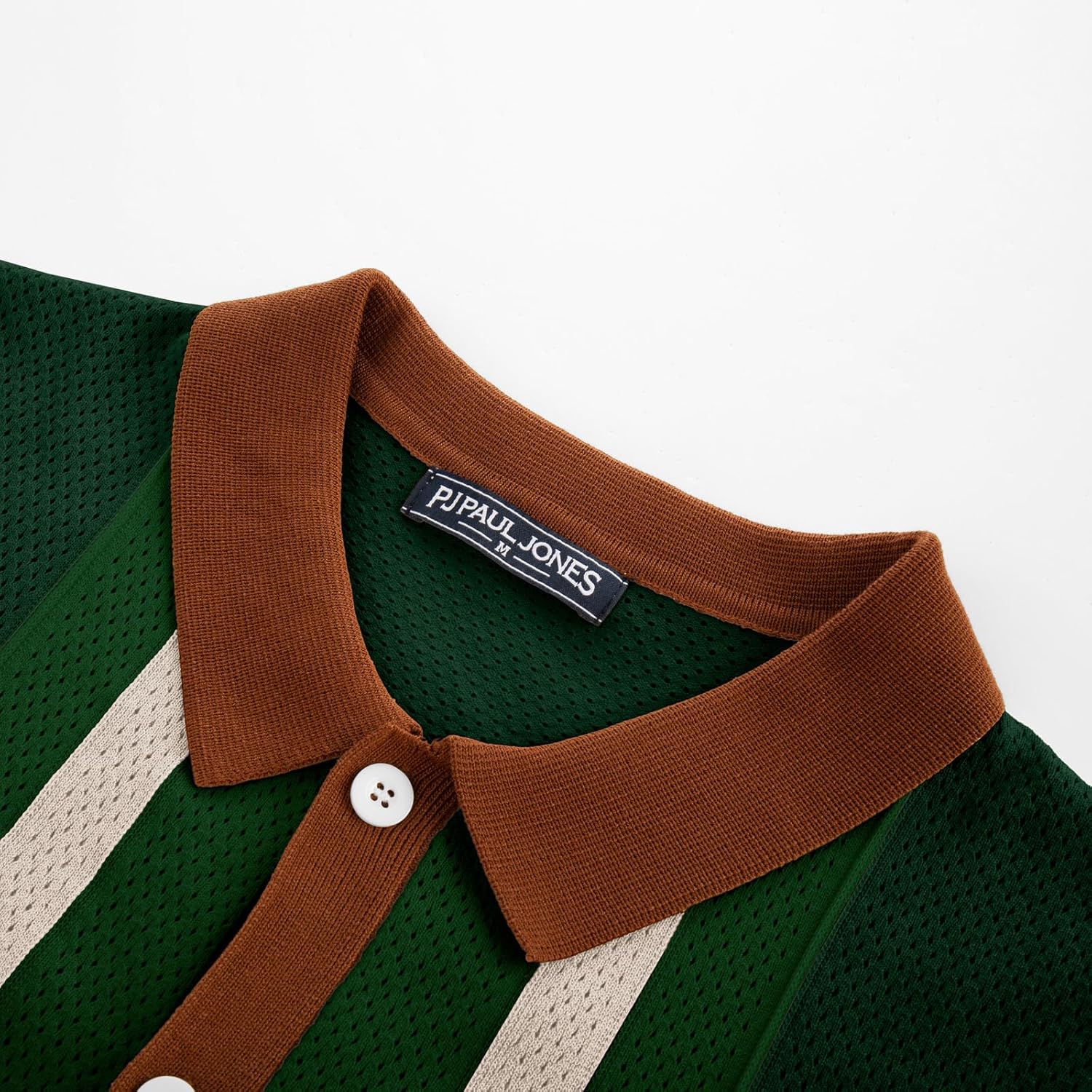 PJ PAUL JONES Mens Polo Shirts Vintage Striped Button Down Knitted Golf Shirts Small Dark Green-vintage image 5 of 9 B0DSJ2K4W9