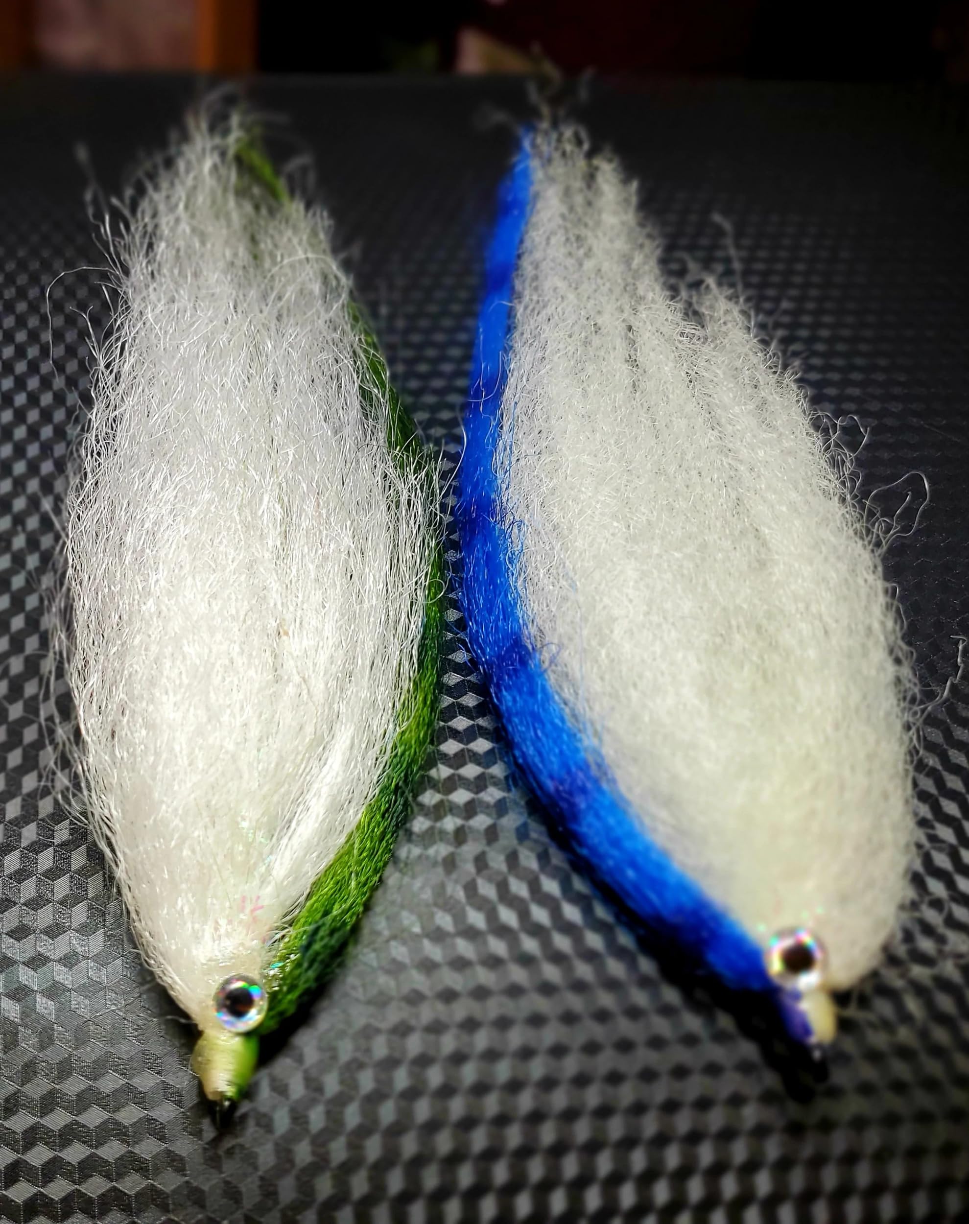 Two- 6'' Salt Water Baitfish, E P Baitfish, Predator Fly, Striper Fly, Pilchard Fly, Big Game Fly, Blue,White
