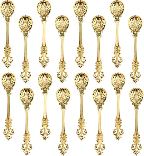 Yarlung Paquete de 16 mini cucharas de café, cuchara Demitasse vintage de 4.5 pulgadas para expreso, té, postre, condimentos, dorado