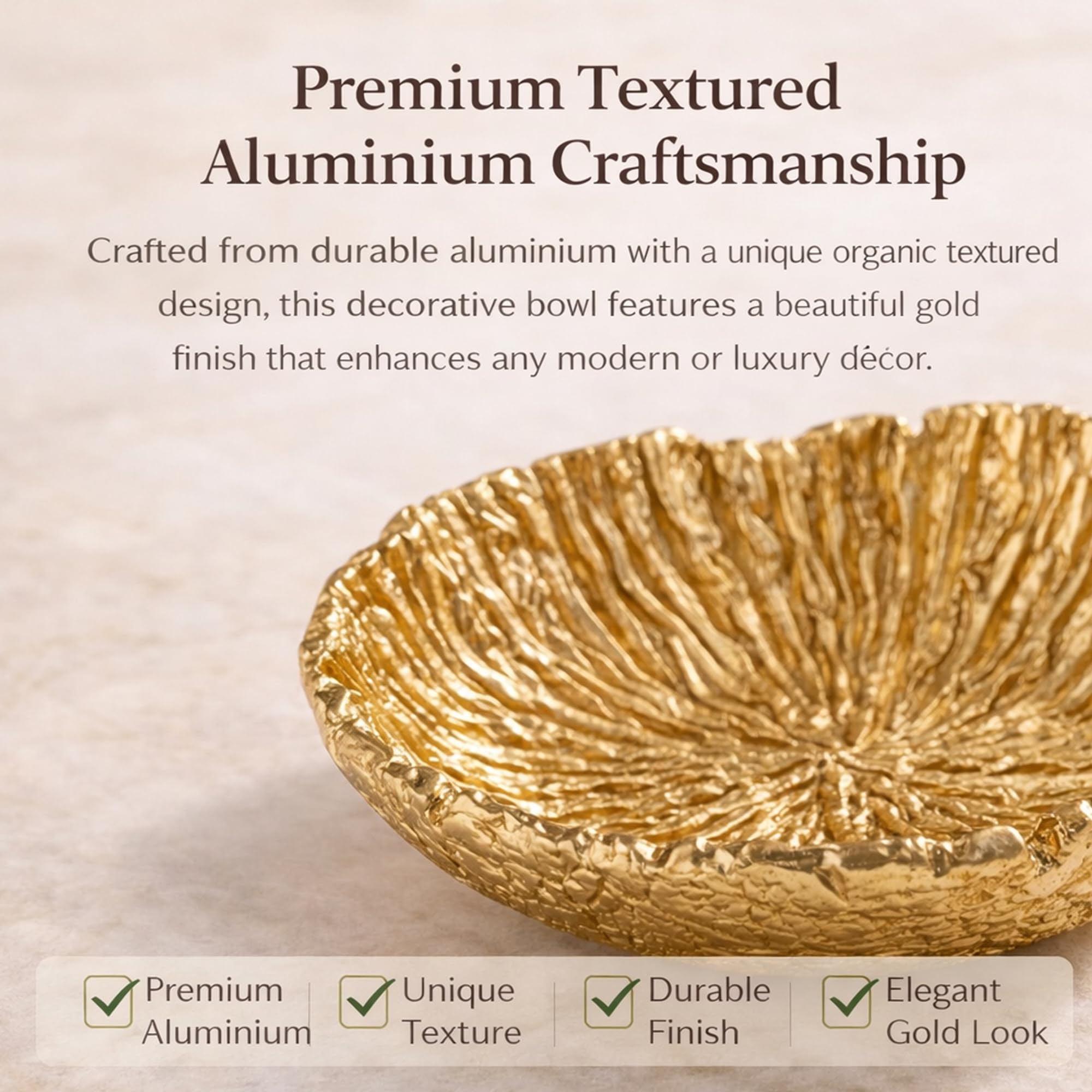 Serein 2PCS Golden Glossy Embossed Aluminium Bowl Decorative Dry Fruit Serving Tabletop Accent Dining Setup & Home Styling Decorative Tray for Home Decor Dining, Center Table & Festive Use - 4 Inch 1