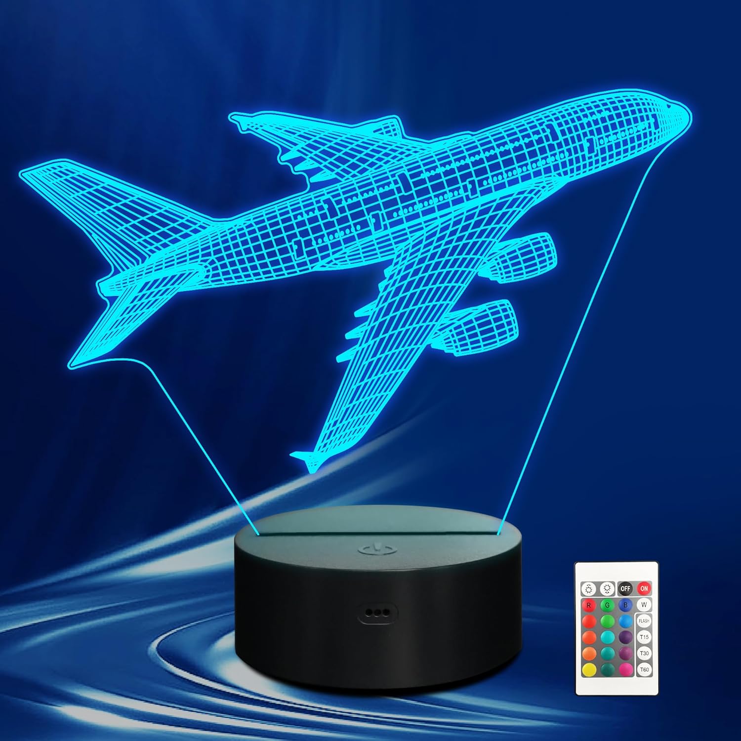 CoolGift Mart Airplane Night Light, 3D LED Optical Illusion Lamp with Remote Control and Timer, Christmas and Birthday Gift for Men, Boys and Kids (Customized)