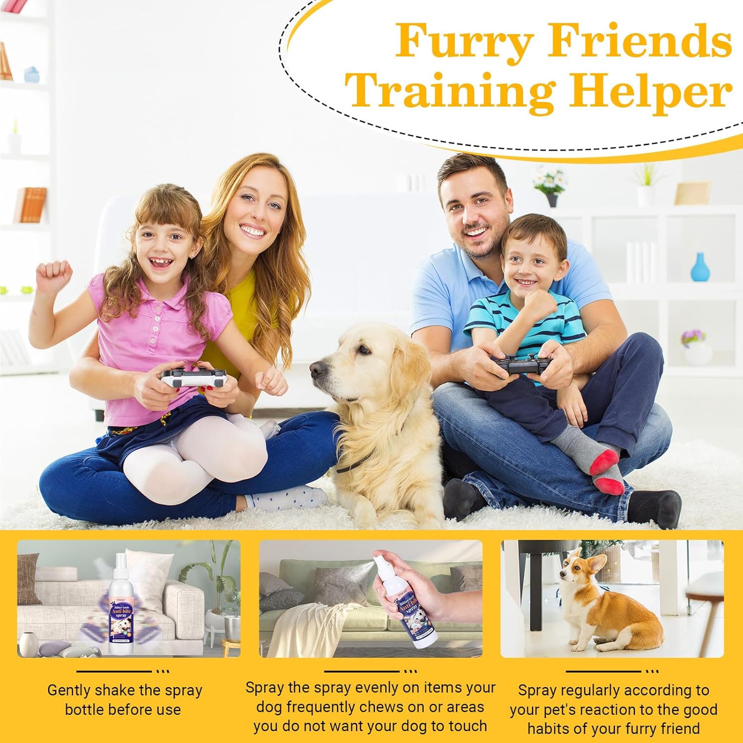 No Chew Spray for Dogs, Bitter Apple Spray for Dogs to Stop Chewing, Effective Indoor/Outdoor Deterrent Training Corrector for Anti-Scratch, Anti Marking, Furniture Protection (1 Pcs)