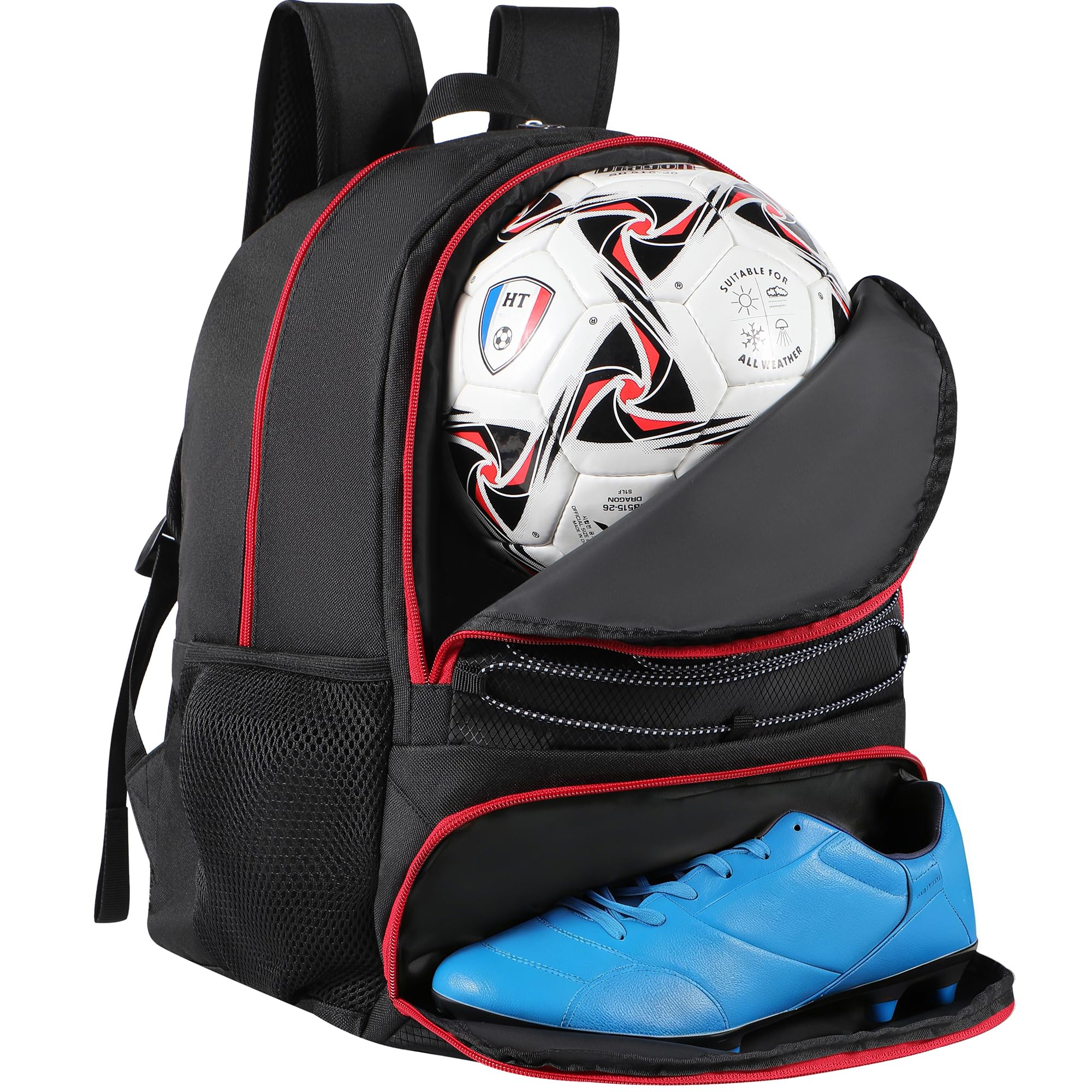 TRAILKICKER Mesh Black Basketball Soccer Bag Backpack Sports Volleyball Football Bag with Ball and Shoe Compartment for Boys Girls Man Women Ball Equipment Bag All Sports Venue
