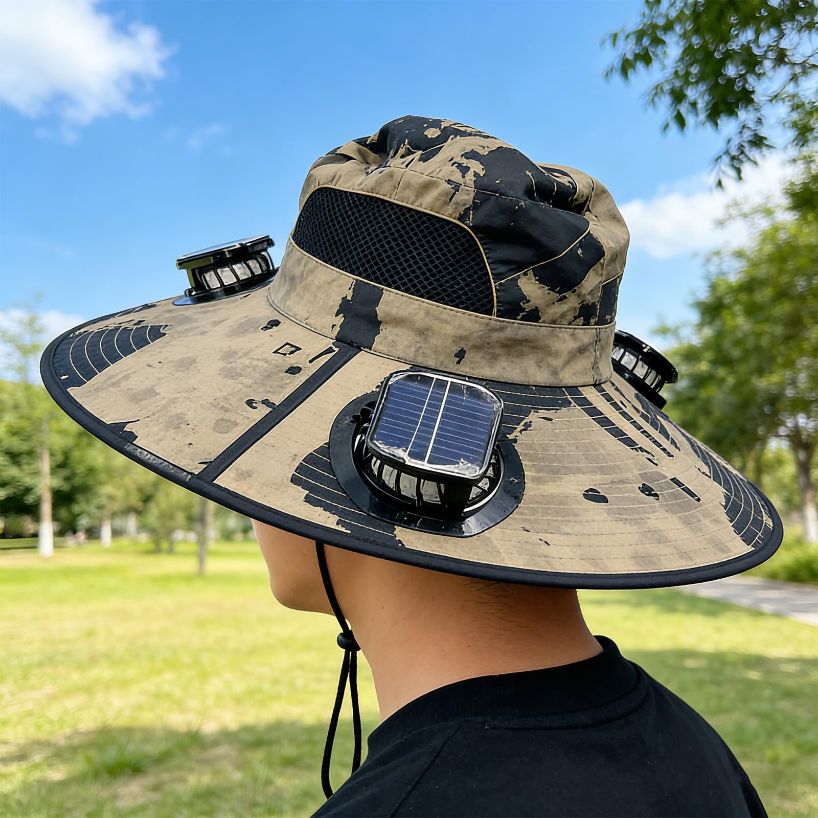 Cappello di raffreddamento a energia solare con 3 ventole integrate 50+ protezione solare per attività all'aperto, pesca, escursionismo, campeggio, cappello rinfrescante all'aperto