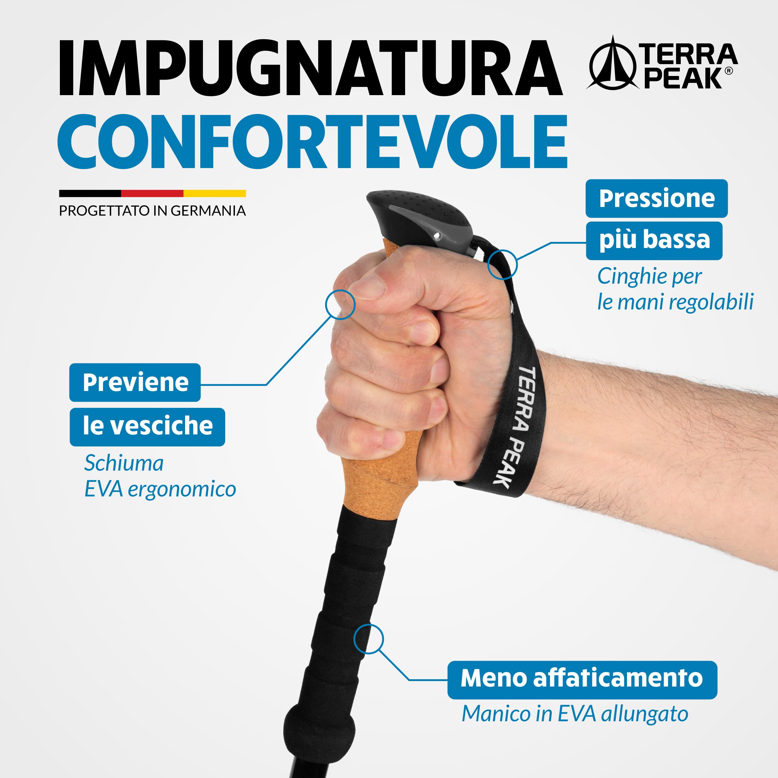 Terra Peak® Bastoncini da trekking telescopici in alluminio o carbonio (estensibili, regolabili e leggeri) - Bastoni trekking (incl. asciugamano) per nordic walking, trail running e escursionismo