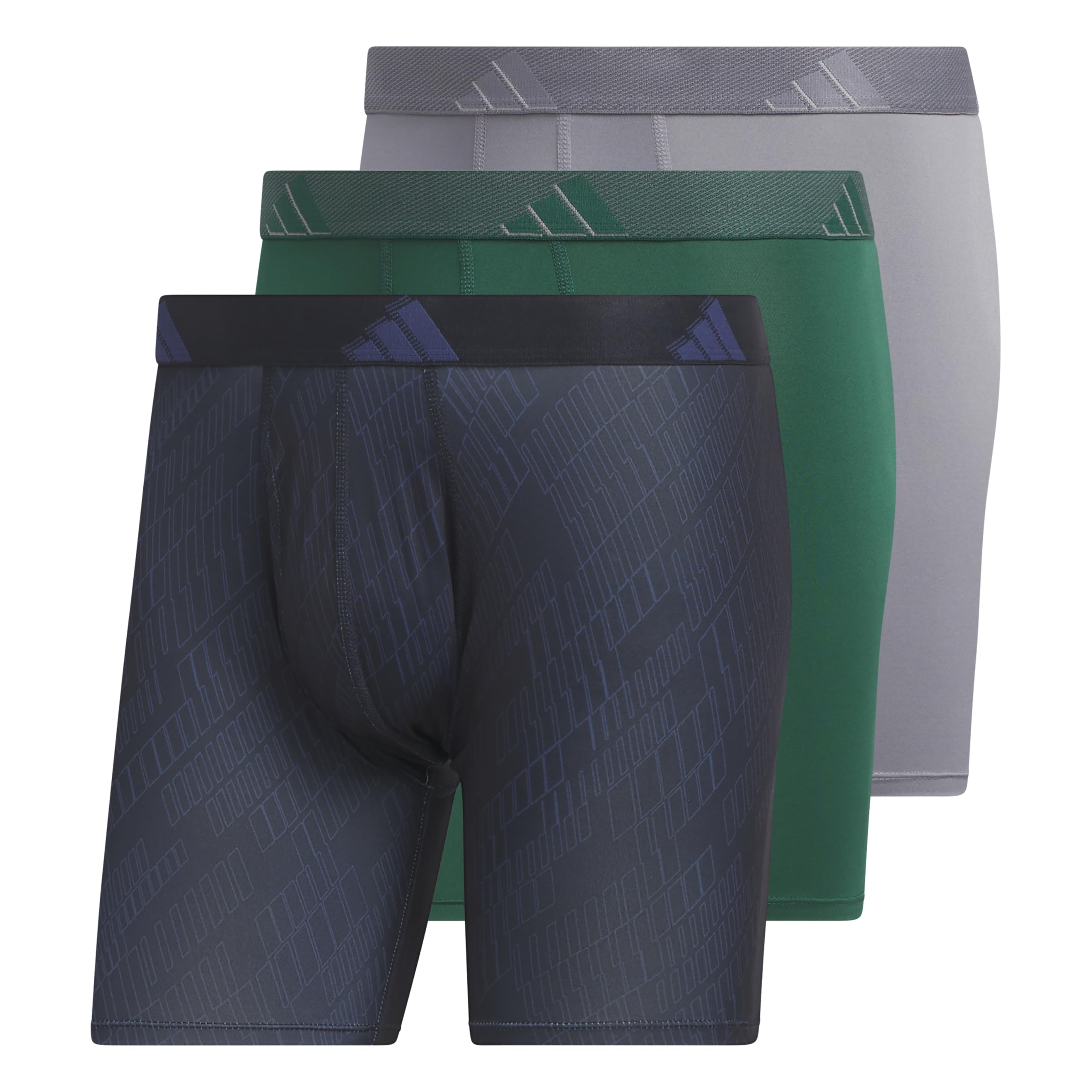 adidas Men's Microfiber Boxer Briefs (3-pack Or 5-pack) performance Stretch Moisture-wicking Underwear, Ghost Legend Ink-tech Indigo/Collegiate Green/Grey, L