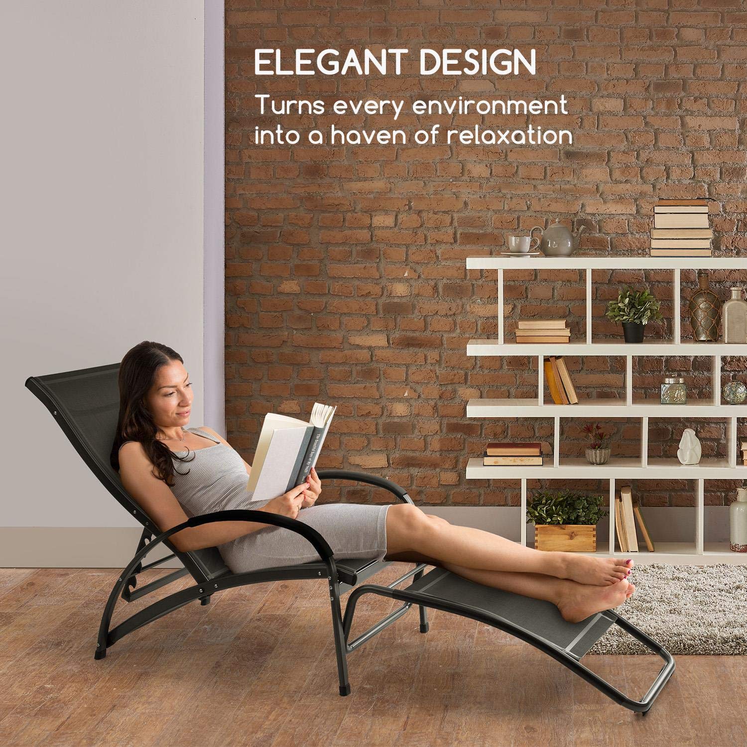 blumfeldt Beverlywood Tumbona Silla Mecedora (Hecha enteramente de Aluminio, Respaldo Regulable en 4 Posiciones, DualComfort, 70% de PVC y 30% de poliéster Comfort Mesh, Tornillos de Acero) Negro