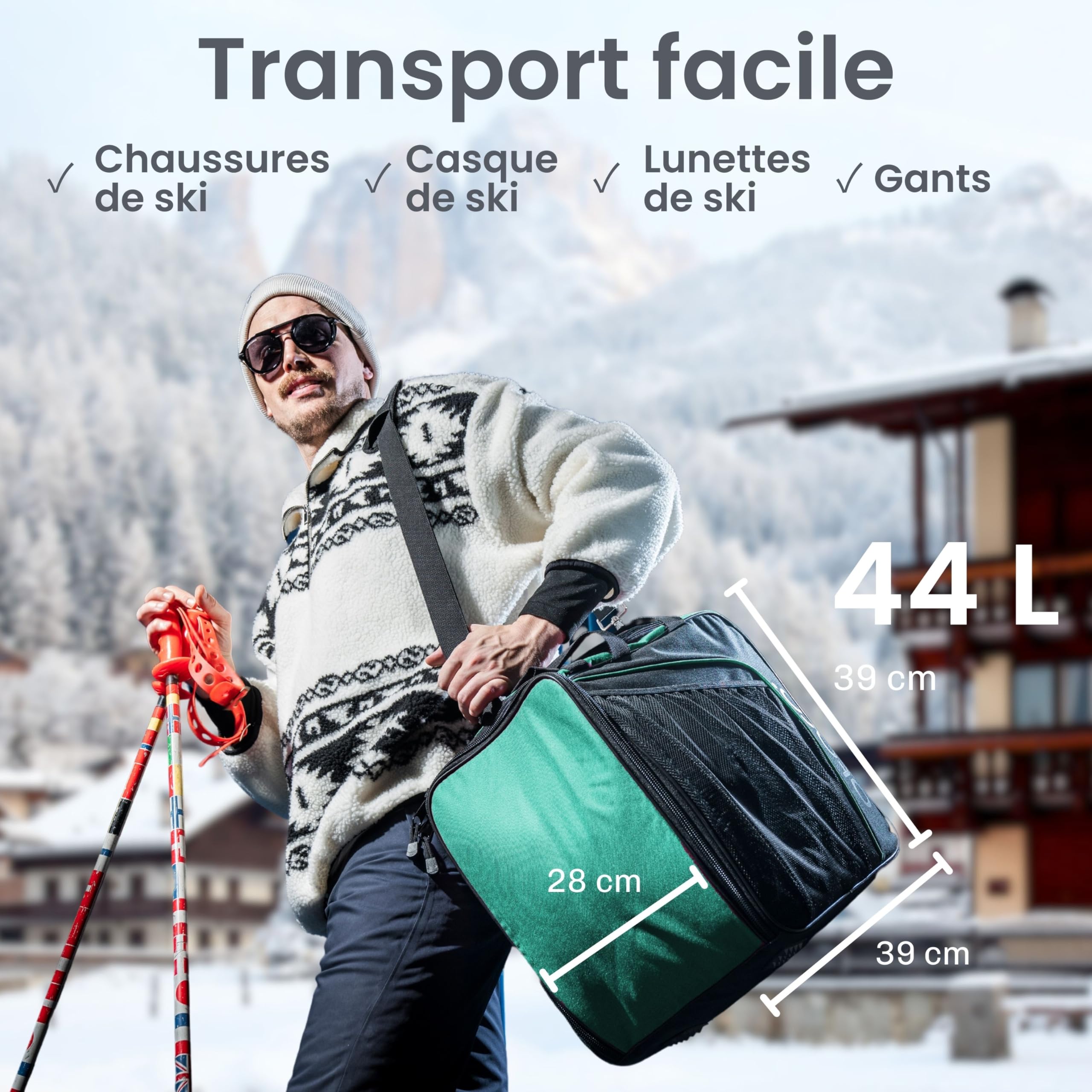 Otaro Sac à Chaussures de Ski avec Compartiment pour Casque 44 L Vert Sapin