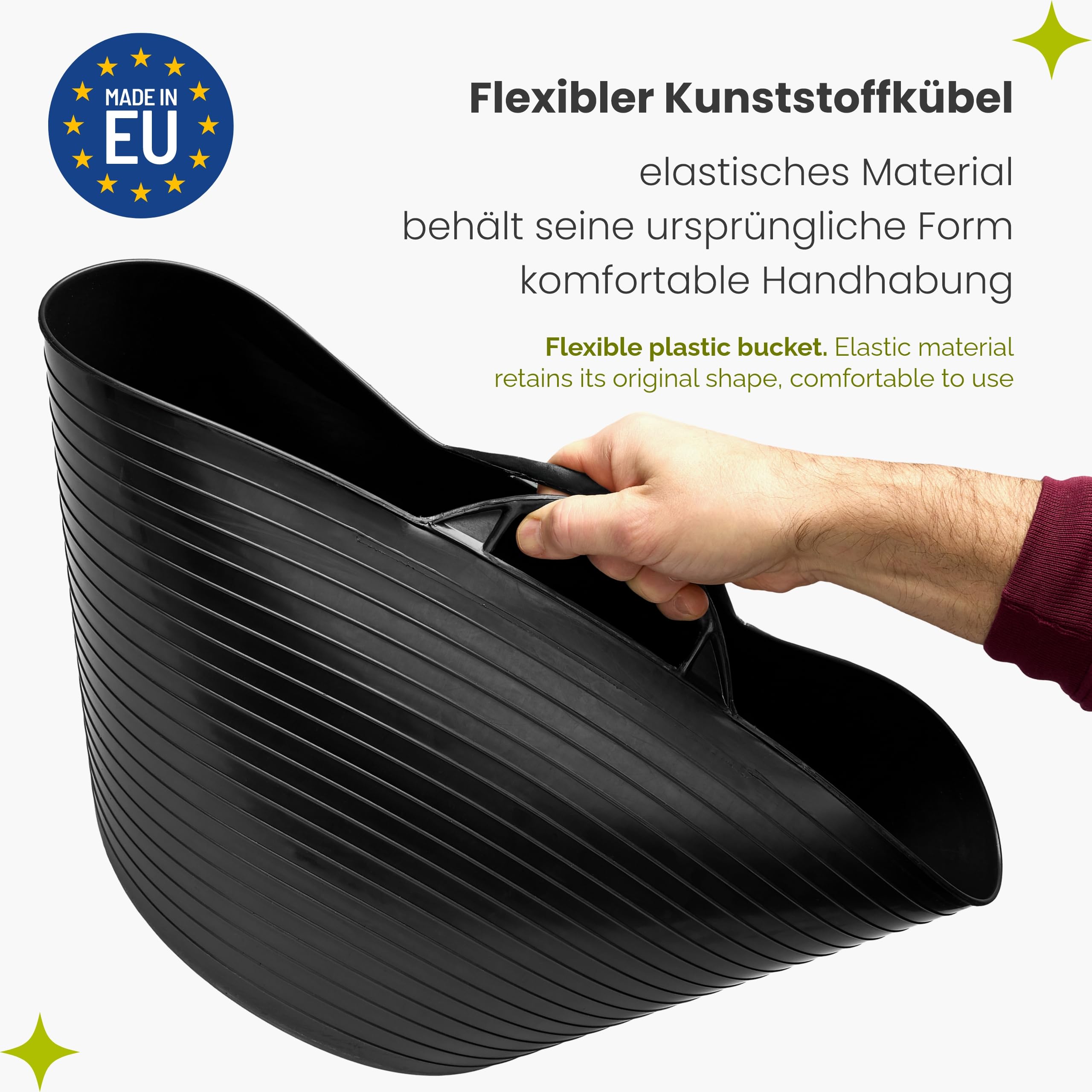 Garronda Flexibler Kunststoffkübel 2-Pack 26 L für Garten Bau Haushalt und Transport robuster Universalbehälter mit Griffen GD-0183 Schwarz