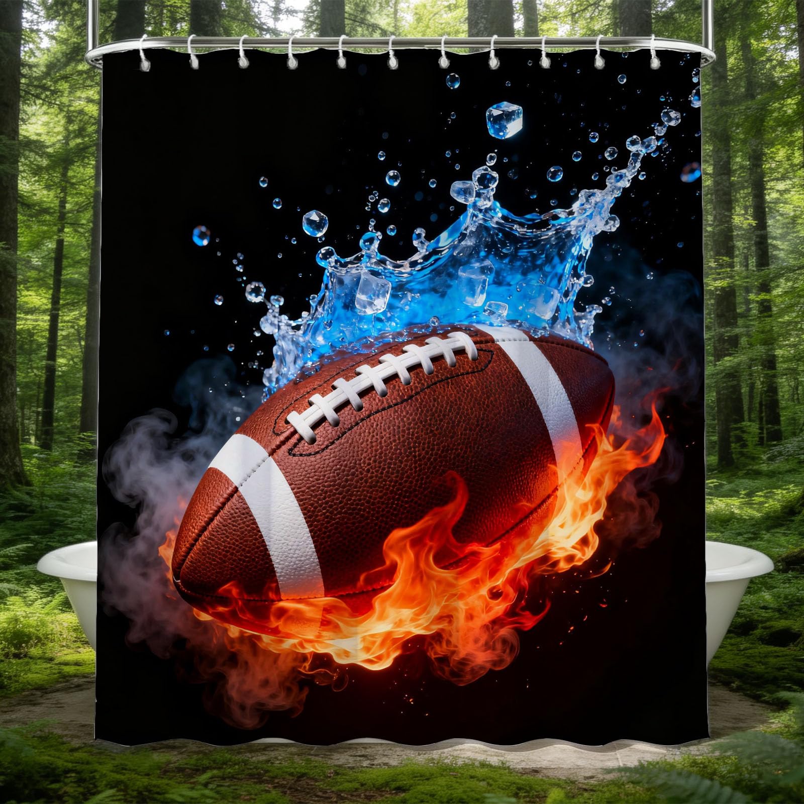 Hongduo White 3D Rugby Printed Shower Curtain For Stalls Bathtubs Water Splash Bathroom Decor Shower Curtain Set Polyester Fabric Waterproof 200X200cm/79X79 Inch With Hooks