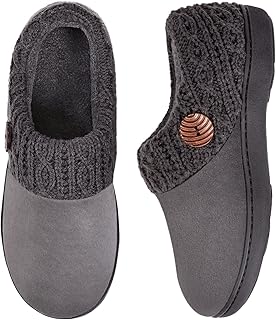 EverFoams Women's Microsuede Slippers Warm Comfy Memory Foam Indoor House Shoes with Knit Collar