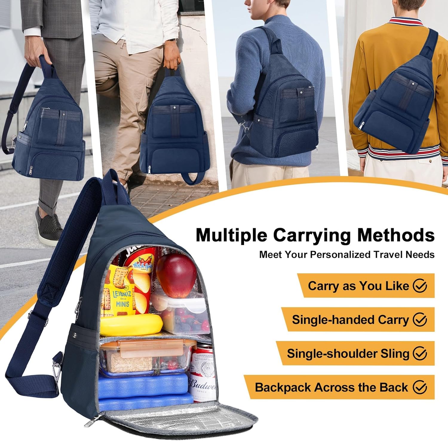 Crossbody Lunch Backpack, Double Deck Insulated Lunch Box for Men Women Adult, Leakproof Lunchbox with Side Pokets for iPad, Large Cooler Bag for Work Office Hiking Beach Picnic, Blue - Image 2