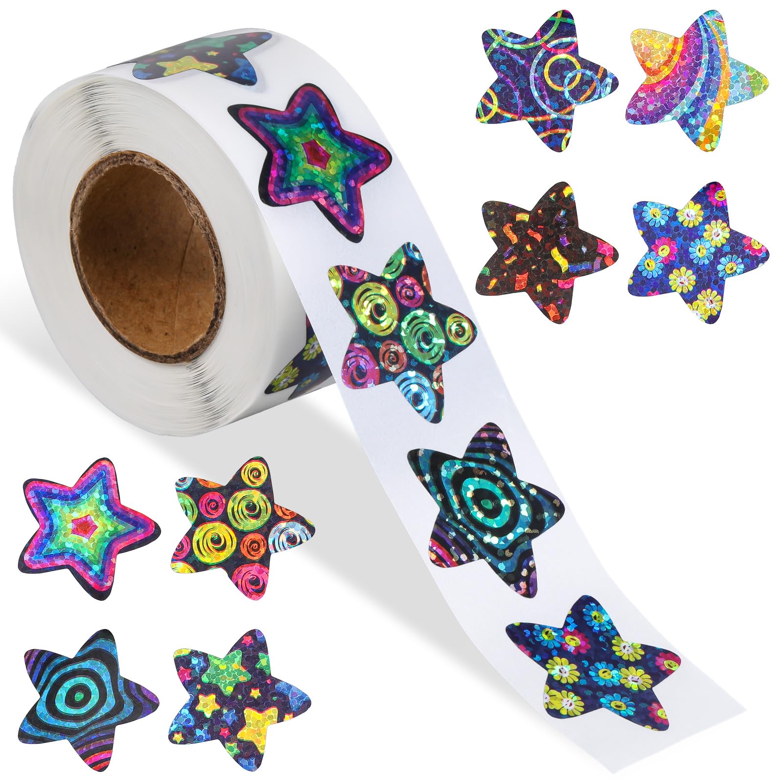 500 Pcs Space Star Stickers for Kids Reward, Colorful Pentagram Self Adhesive Sparkly Planet Stickers Potty Training Sticker Children Reward Roll Sticker for Home School Classroom Teacher (1" Each)