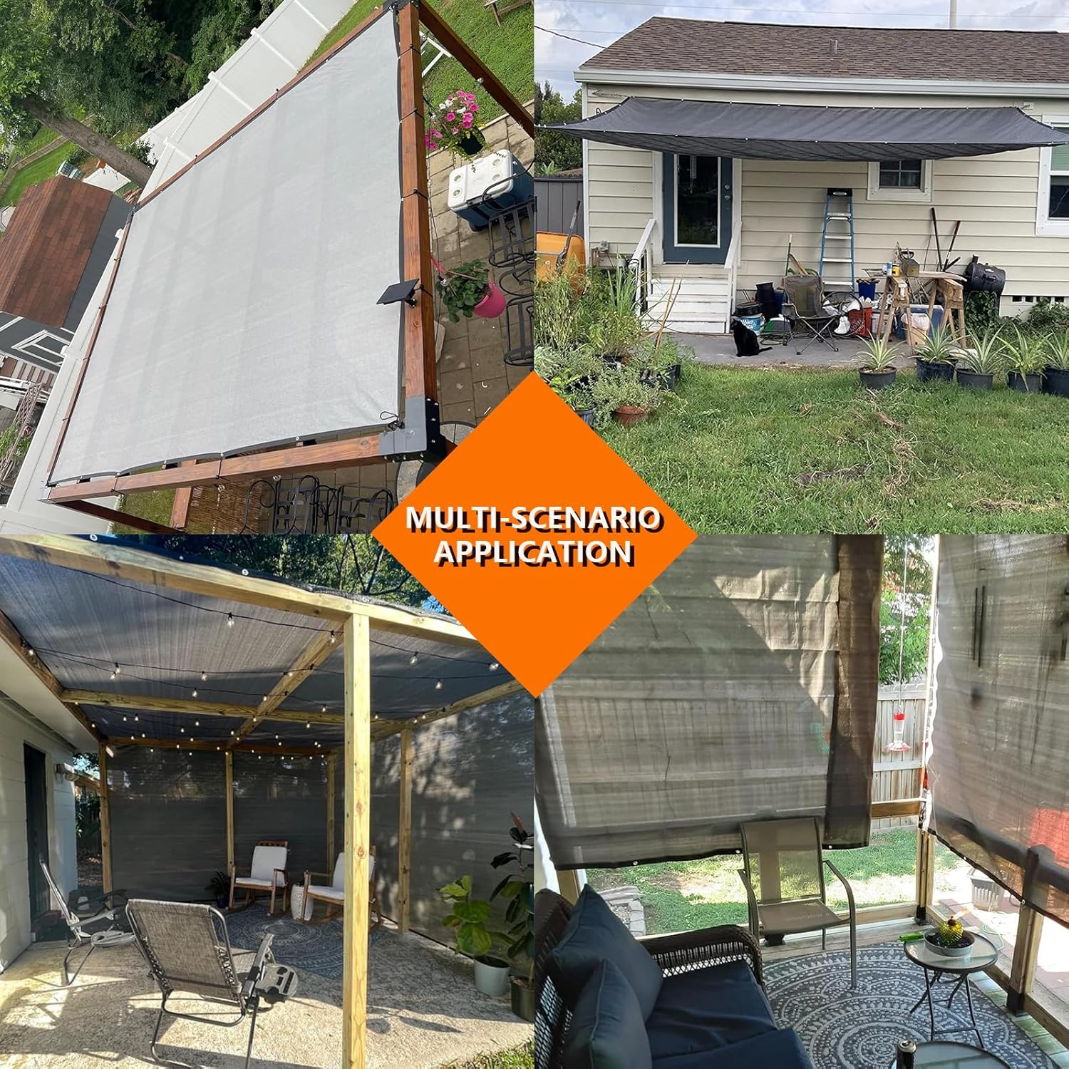 90% 6x6ft Sun Shade Cloth for Outdoor Deck Backyard Patio Garden Pergola Cover Canopy Gray