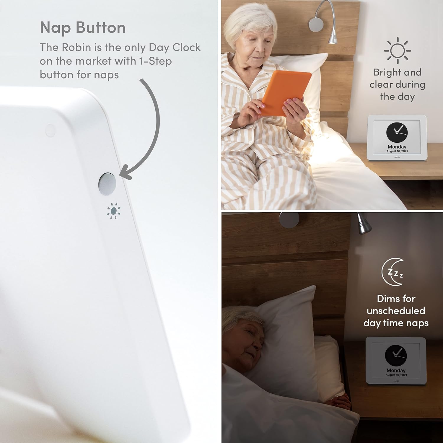 Crazy Clearance Robin, 2022 Version, Digital Day Clock 2.0 with Custom Alarms and Calendar Reminders, Alarm Clock with Extra Large Display Helps with Memory Loss, Alzheimer's and Dementia, White ❤ Crazy Deals Robin, 2022 Version, Digital Day Clock 2.0 with Custom Alarms and Calendar Reminders, Alarm Clock with Extra Large Display Helps with Memory Loss, Alzheimer's and Dementia, White