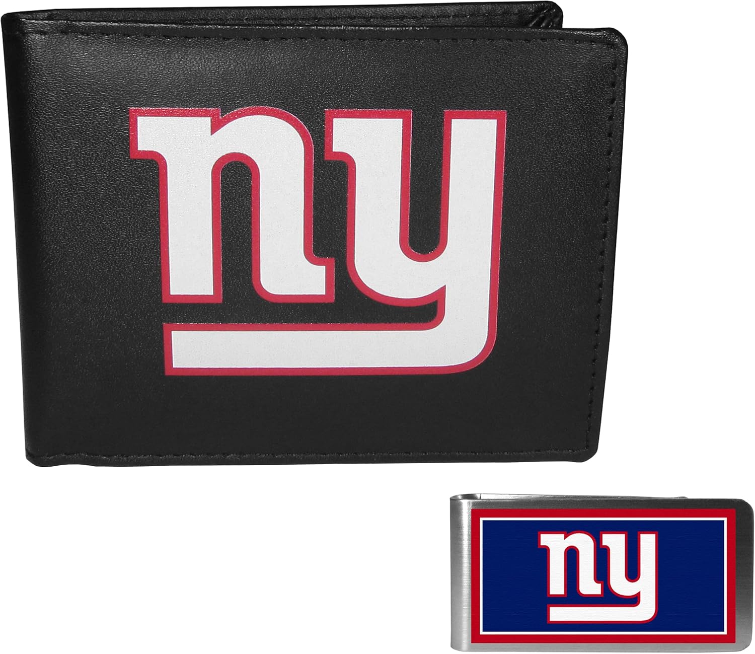 Siskiyou Sports NFL New York Giants Leather Bi-fold Wallet & Color Money Clip, Black, One Size