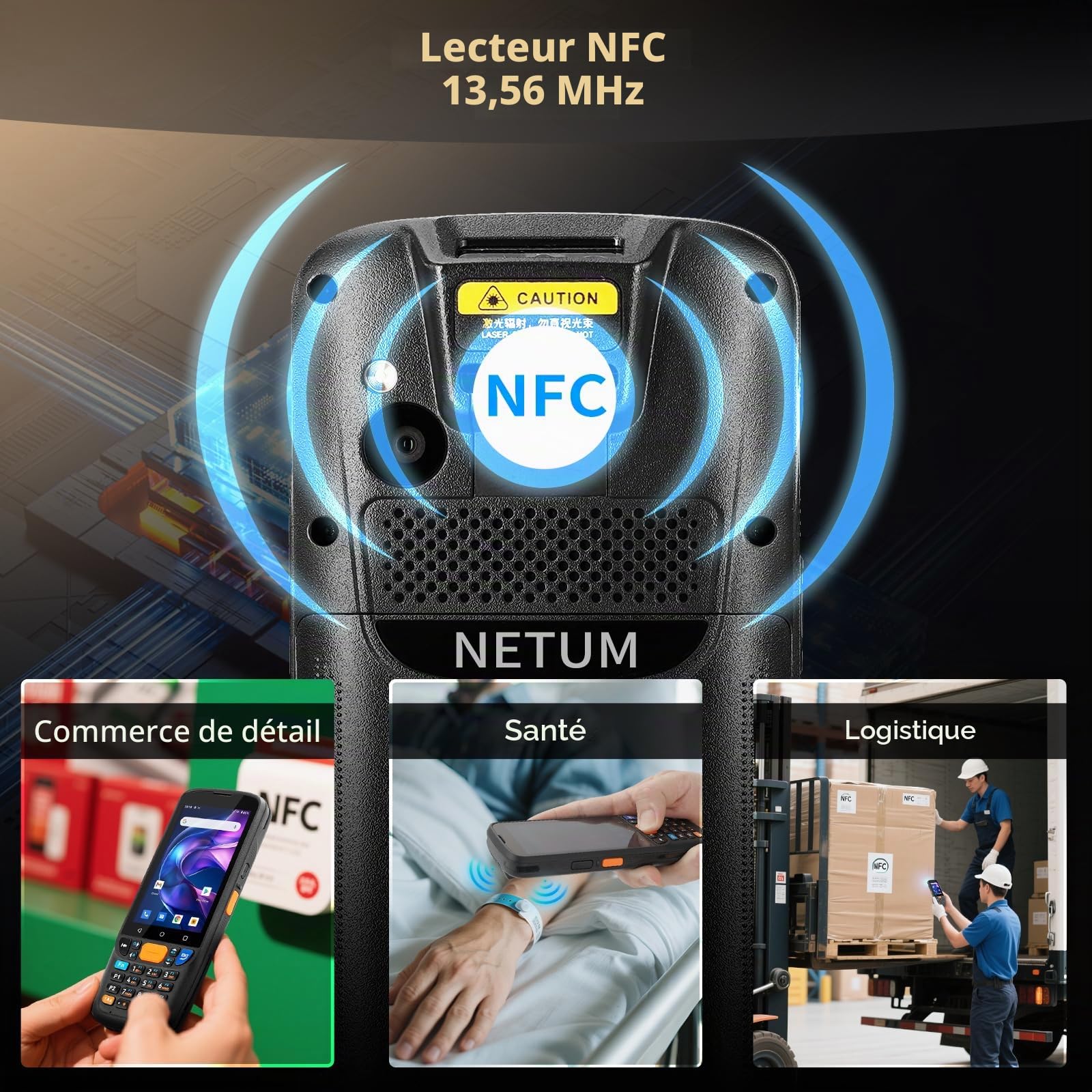 NETUM Q500 Scanner Code-Barres Portable Android 11, 4+64GB, Honeywell HS7 1D 2D, Écran Tactile 4", IP67 Wi-Fi 4G BT NFC PDA