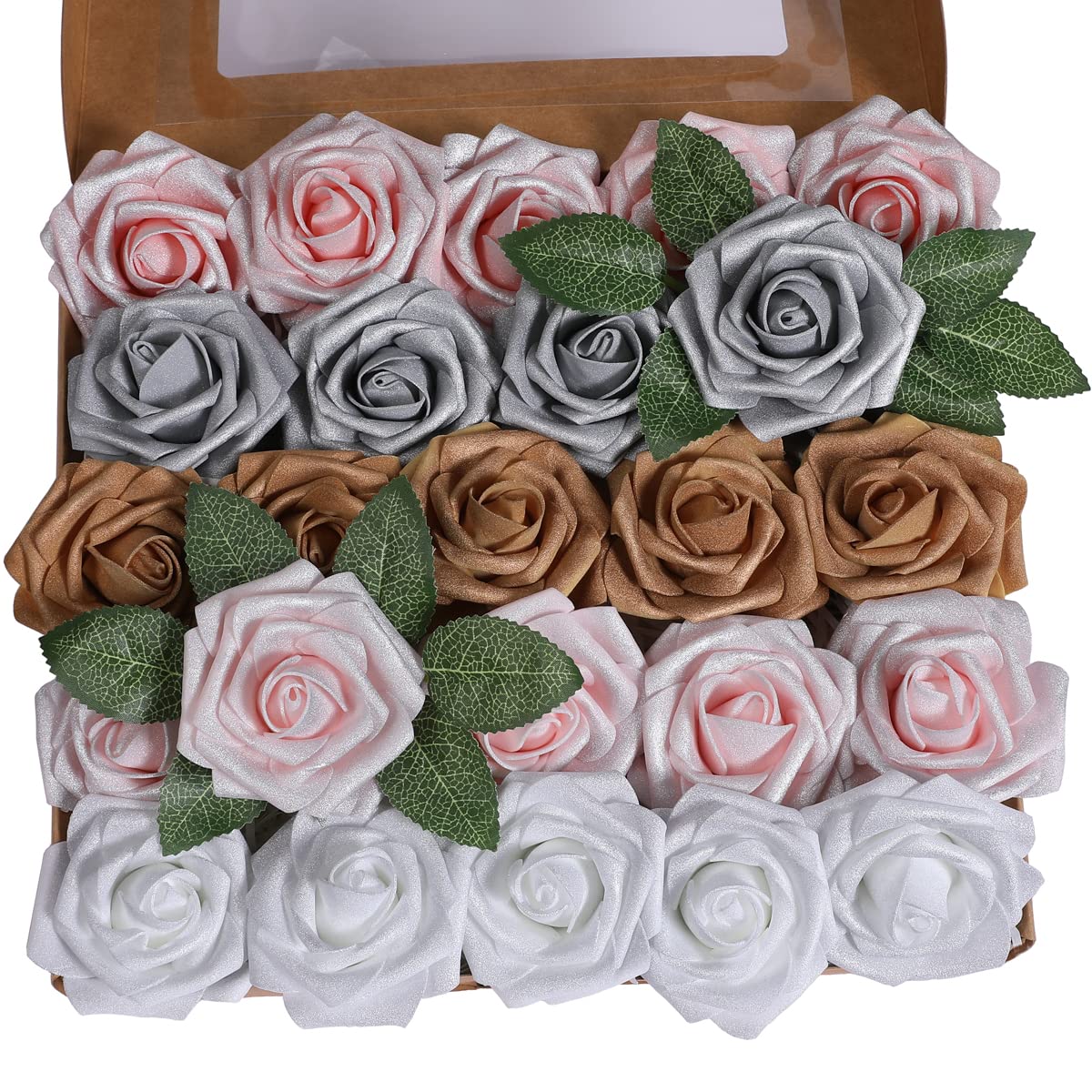 Lot De 25 Roses Artificielles En Mousse Réalistes - Couleur Blanc, Longueur 20.3cm, Idéal Pour Décoration Mariage, Bouquet, Centre De Table