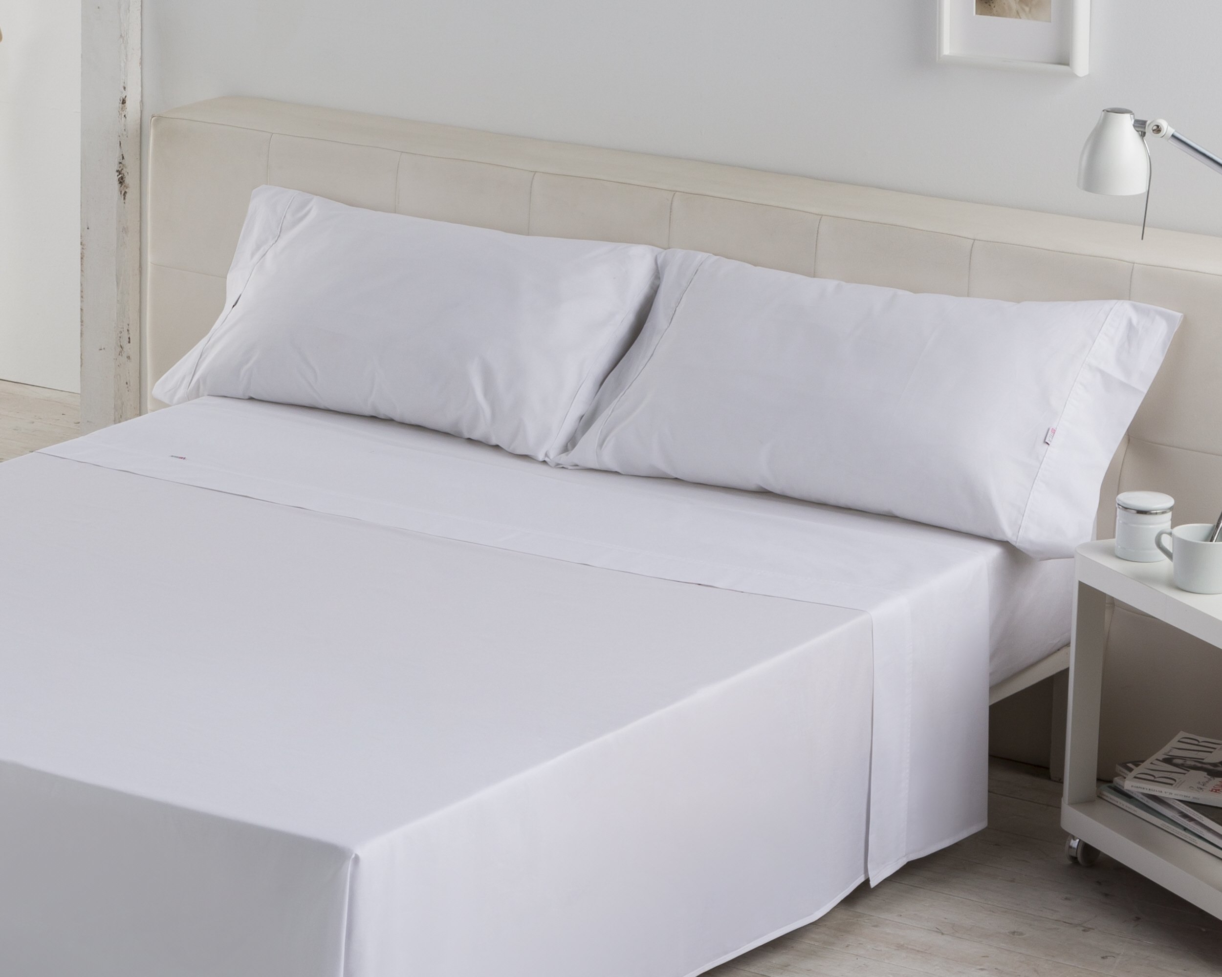 Juego de sábanas color blanco Cama de 200 (4 piezas) - 100% algodón - 200 hilos