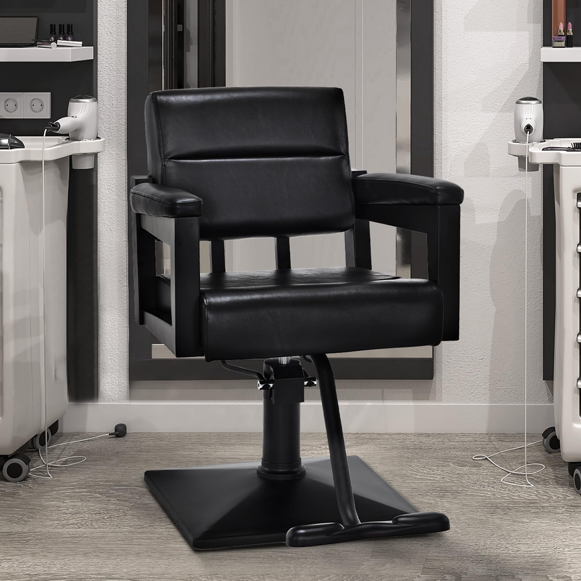Barberpub Friseurstuhl mit Hydraulikpumpe 360° Drehbar, Friseureinrichtung Barber Stuhl Höhenverstellbar, Friseursessel PVC Kunstleder, 2058 (Schwarz)
