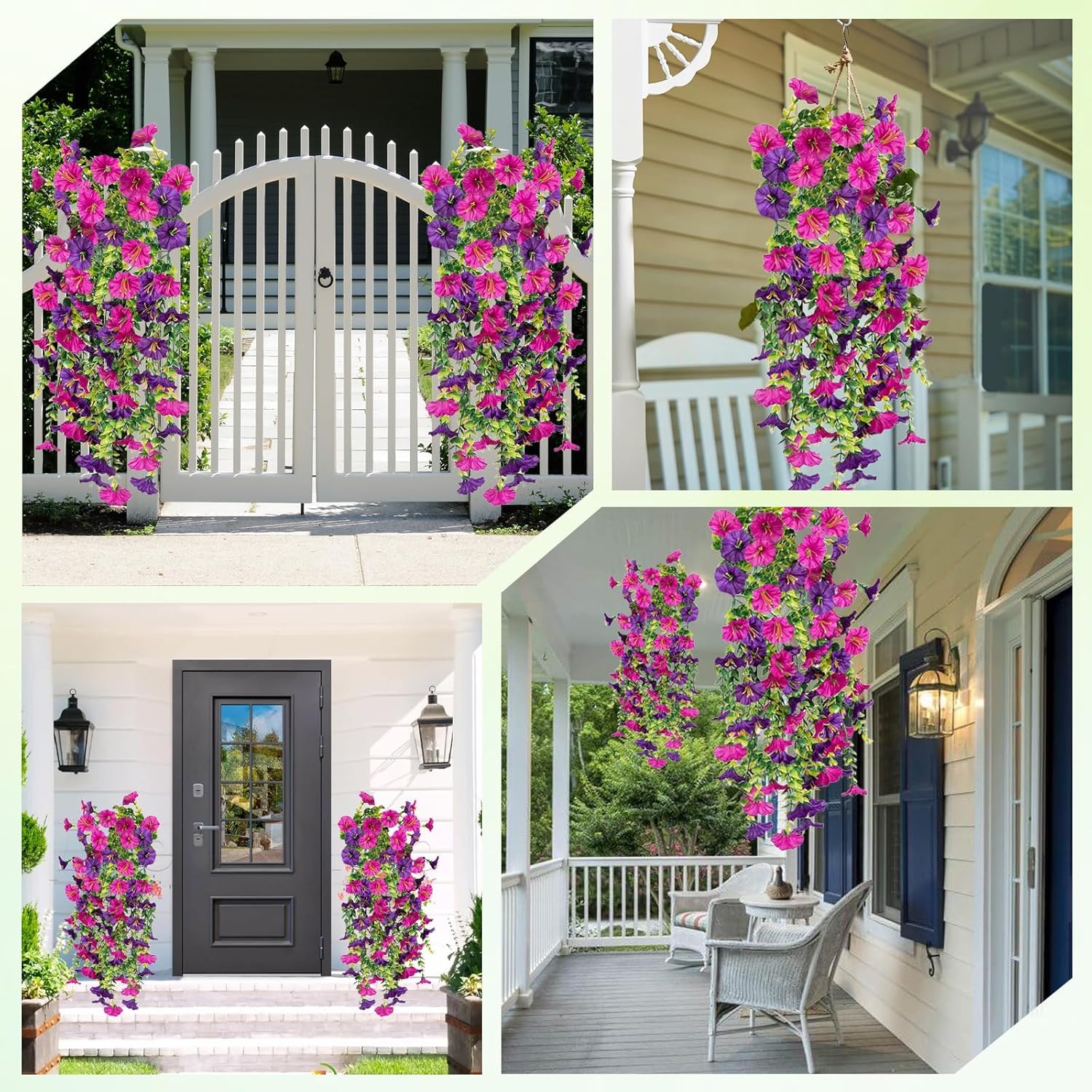 2Pcs Artificial Hanging Flowers Outdoor, Fake Trailing Plants Morning Glory Decoration UV-Resistant for Hanging Baskets - Spring Decor Garden Porch Wedding, Drooping Design for Pots & Patio