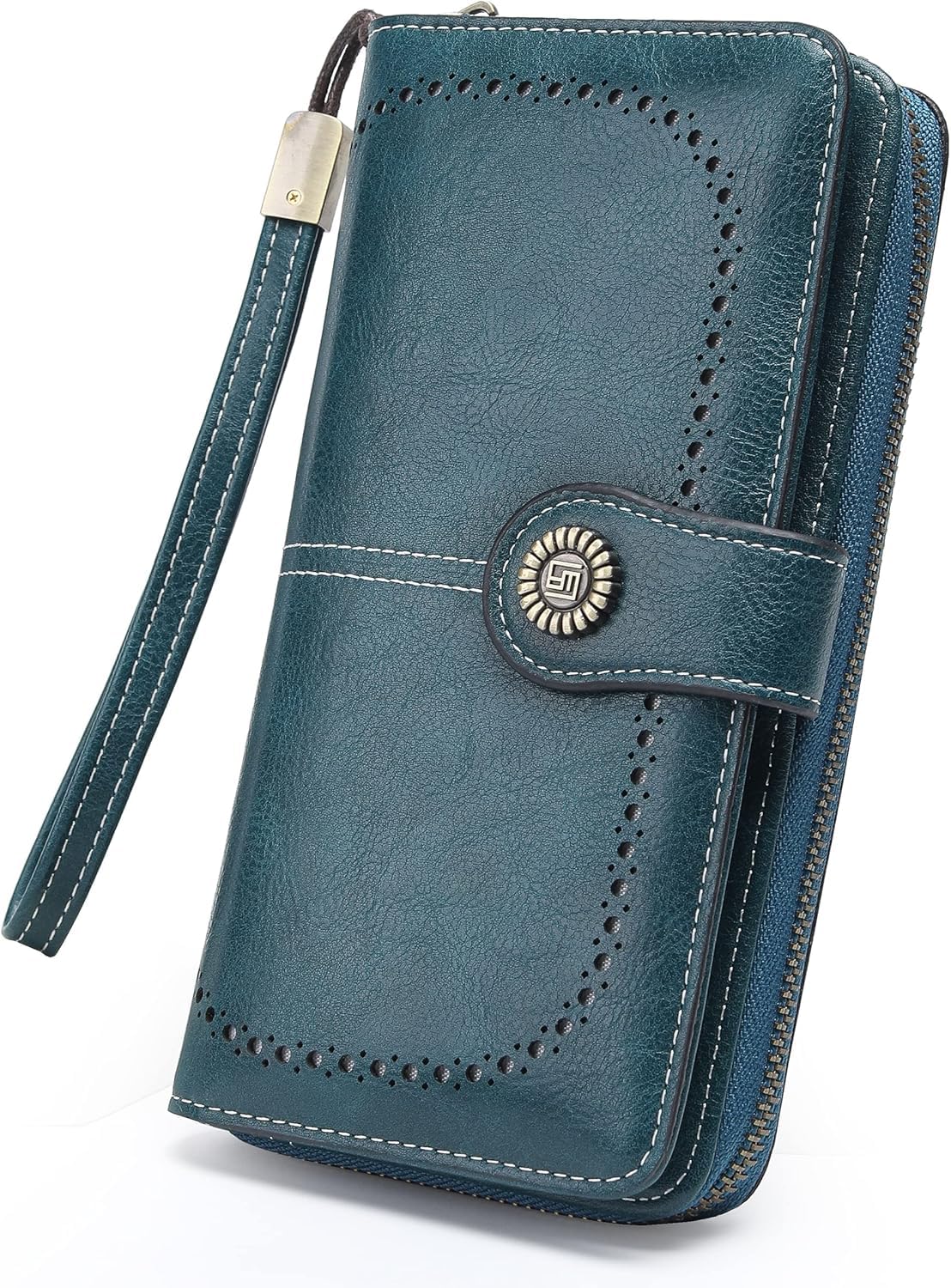 Womens Wallet Leather Large Capacity Card Holder Zipper Wristlet Wallets Travel Accessories Organiser for Women-peacock blue-image-22