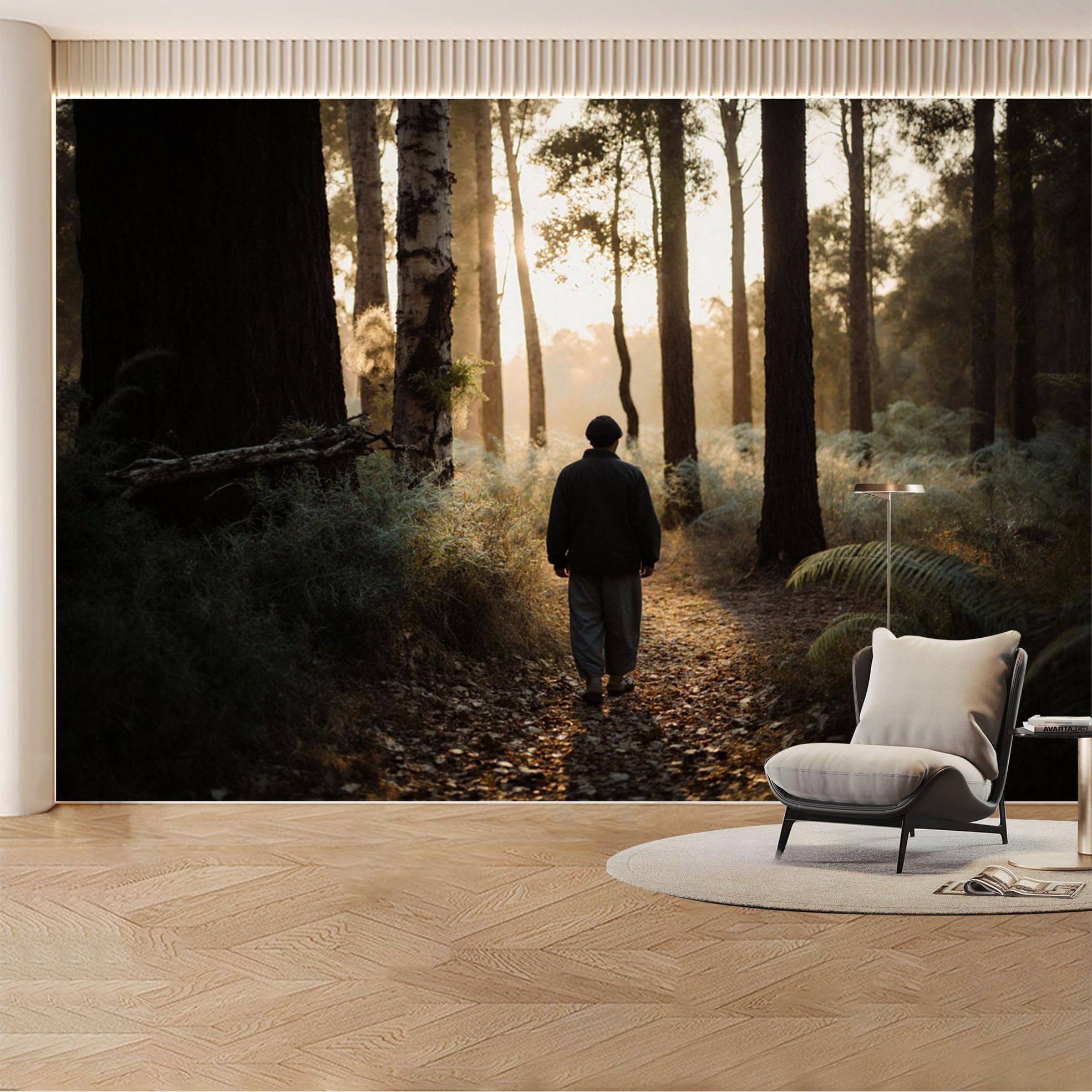 Custom Wall Mural Wallpaper Forest Walk， Nature， Landscape， Large Wall Art， Misty， Sunset Removable SelfAdhesive Large Photo for Living Room， Bedroom， Office