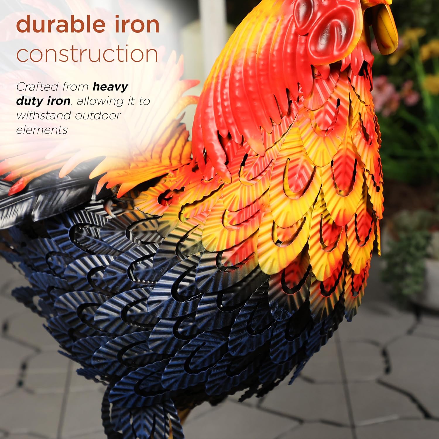 Vibrant Multicolor Steel Rooster Garden Statue, 25"