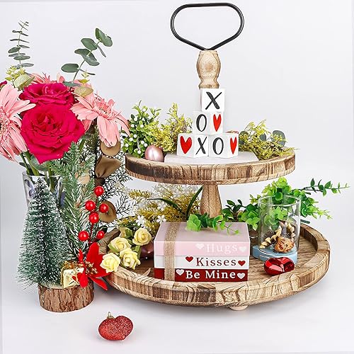 Miniatura 3 de Decoración del día de San Valentín, pila de libros de madera con 4 letreros XOXO, decoraciones del día de San Valentín para el hogar, bandeja