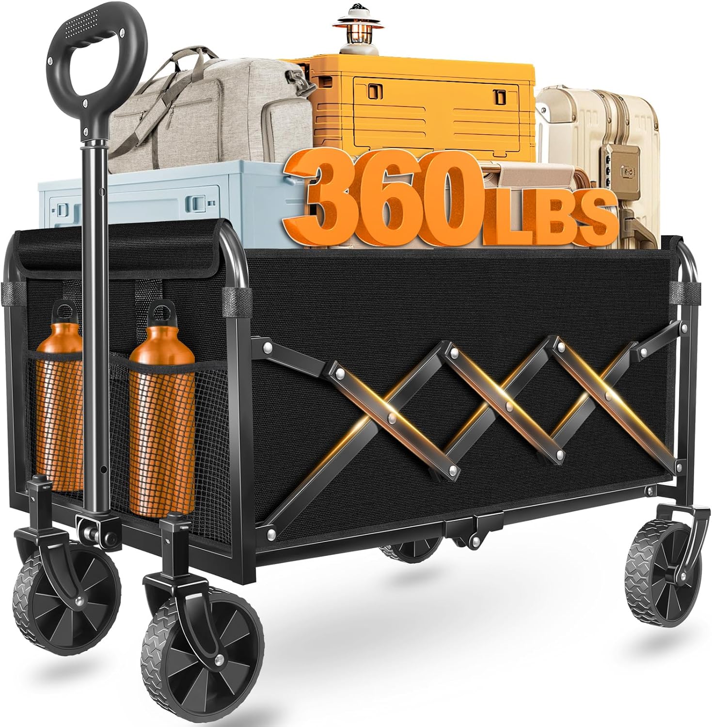 Wagons Carts Foldable Collapsible Wagon — Multi-Use Folding Utility Wagon Cart Portable for Groceries,Apartment Living,Sports,Park&Storage|Collapsible Wagon with Wheels for Yard Work,Shopping,Black