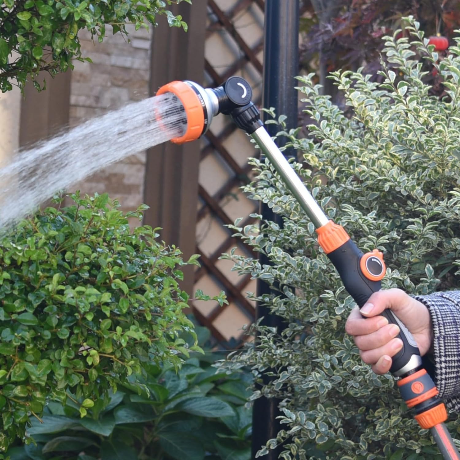 Wand Watering Wand For Garden Hose,Adjustable Garden Watering Pole, 8-Function Spray Gun with 3 Spacers, Multi-Purpose for Car Wash, Garden, Irrigation