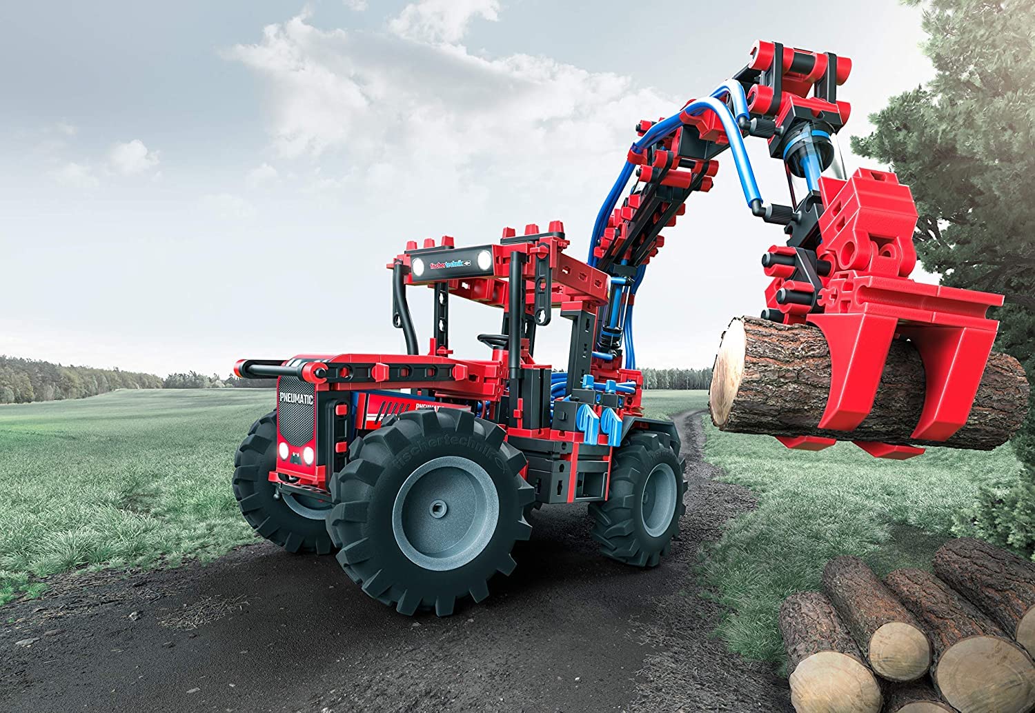 fischertechnik 559876 PROFI Strong Pneumatics – Bausatz für Kinder ab 9 Jahren, pneumatisch betriebenes Konstruktionsspielzeug mit Traktor und 5 weiteren Modellen
